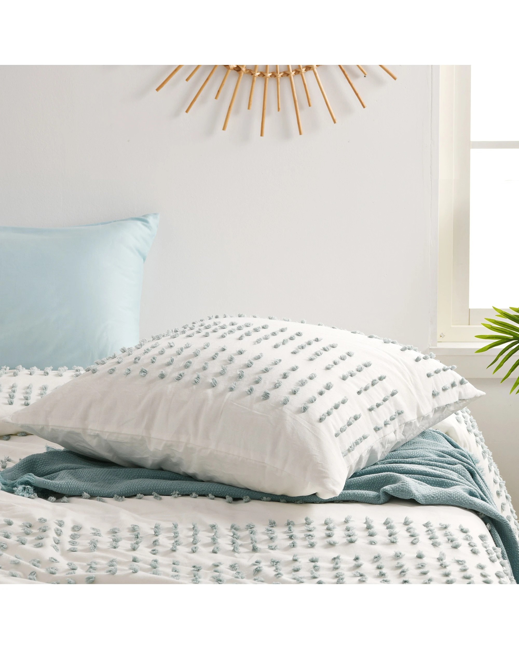 2 Dreamaker Clovelly Tufted Stripe European Pillowcase - Seafoam Blue, 2 of 8