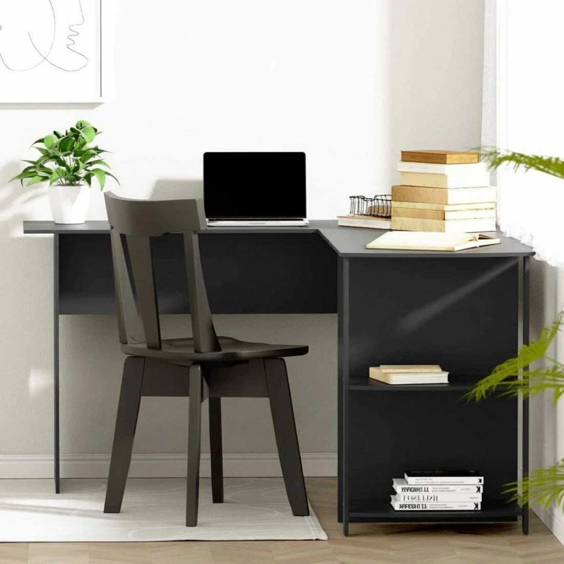 6 Artiss Computer Desk Shelf L-Shape  136CM - Black, 6 of 8