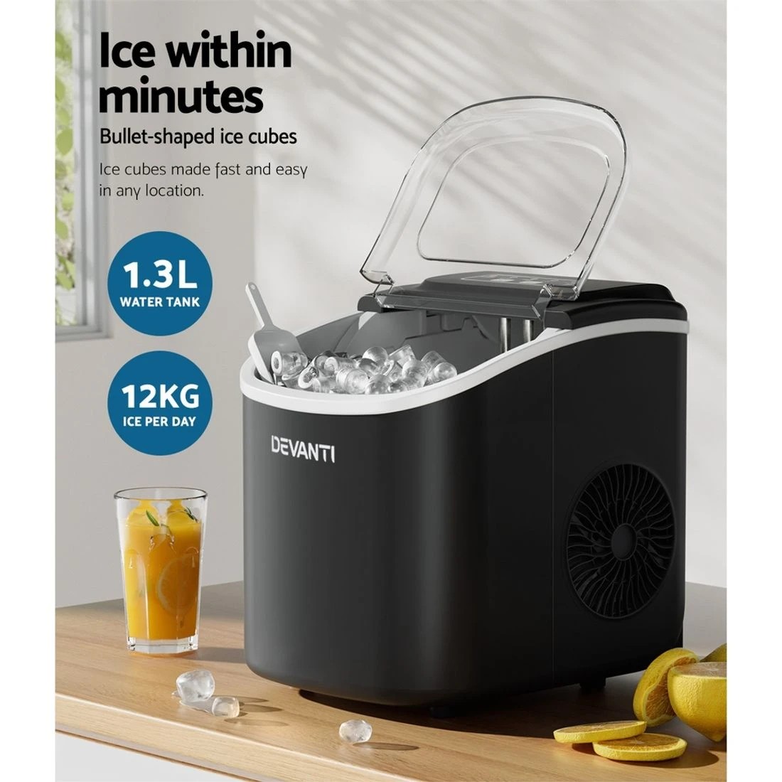 5 Devanti 12kg Ice Maker Machine w/Self Cleaning - Black, 5 of 7