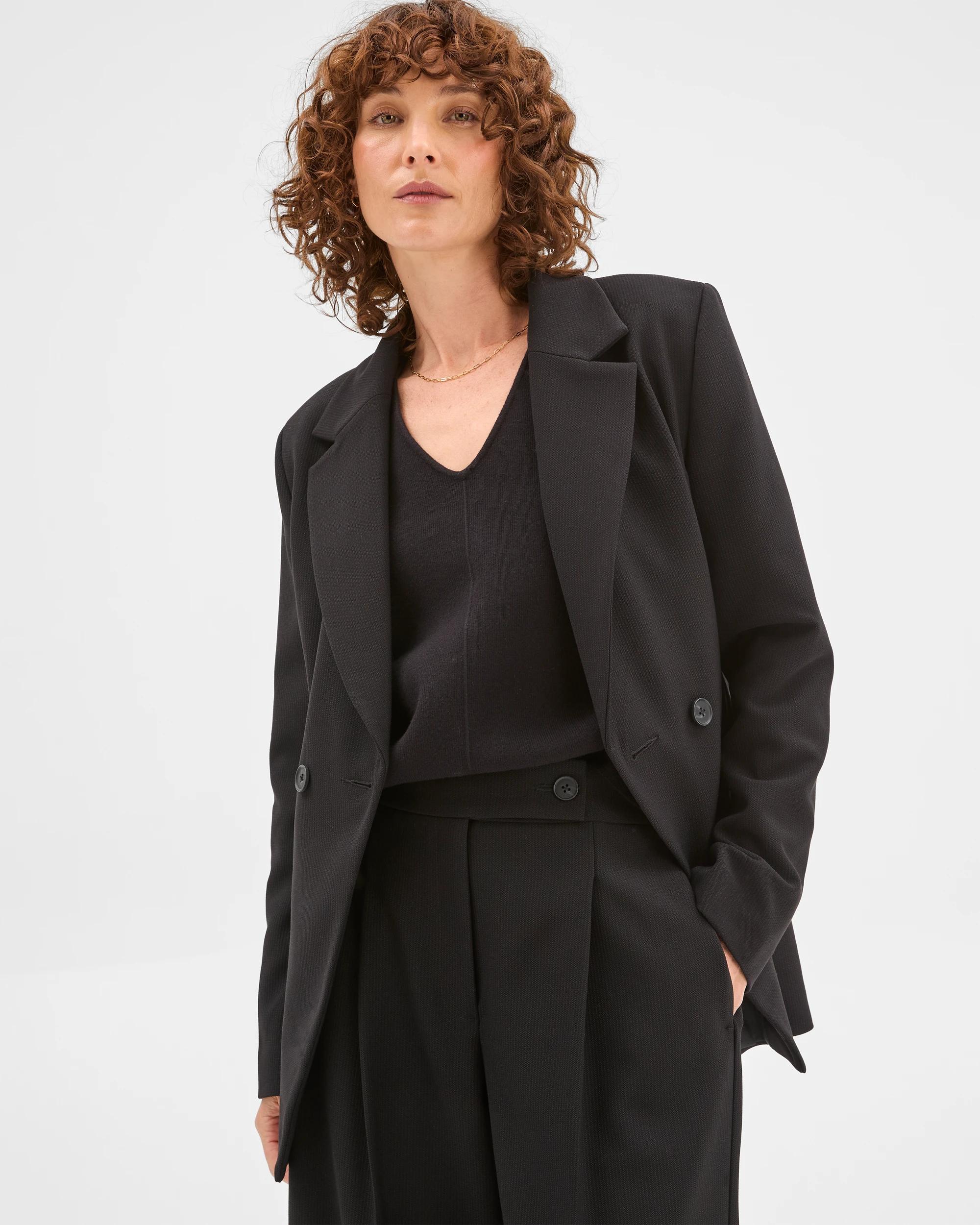 3 Preview Double Breasted Polished Blazer BLACK, 3 of 5
