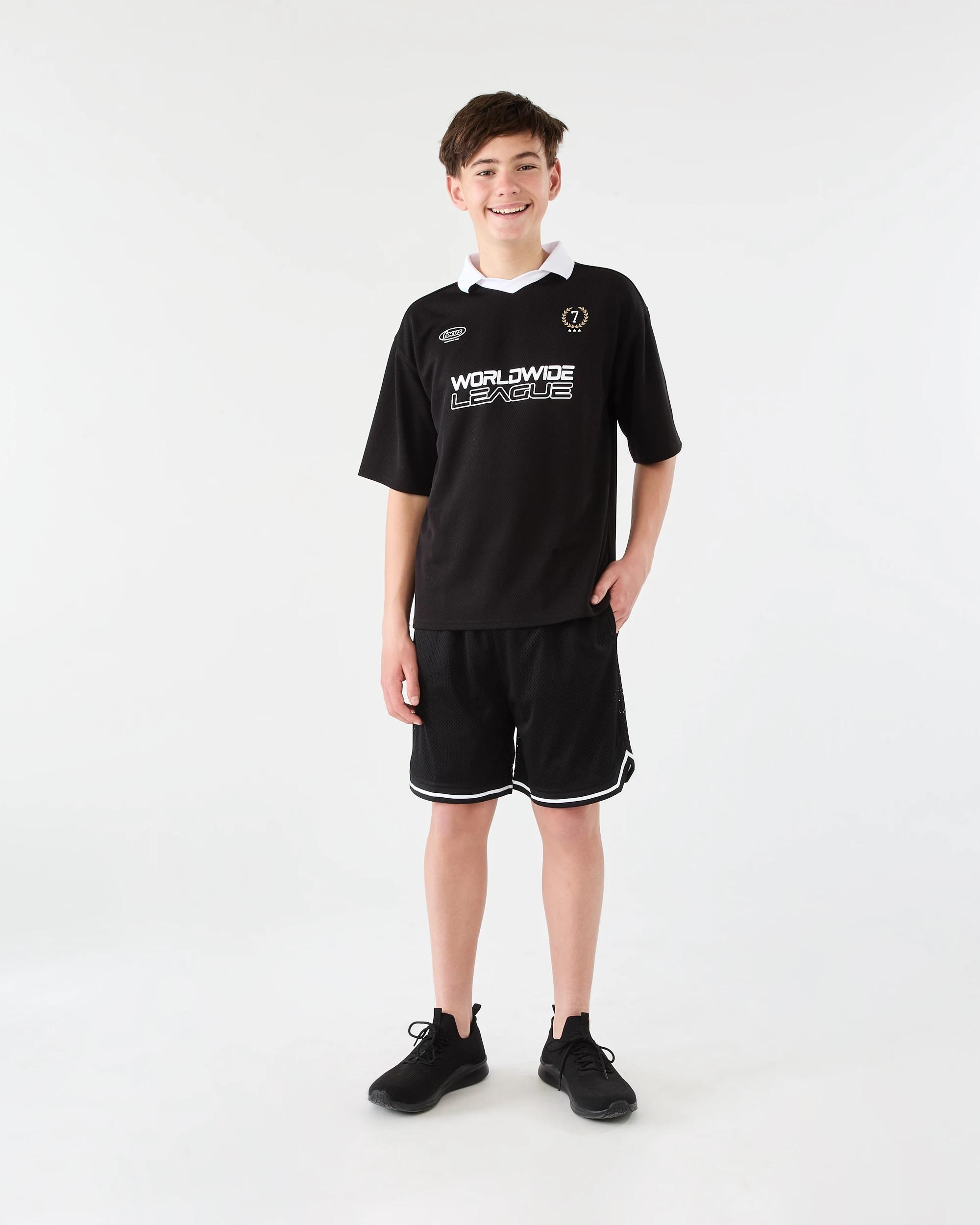 5 Short Sleeve Mesh Collar T-shirt Blk Varsit, 5 of 6