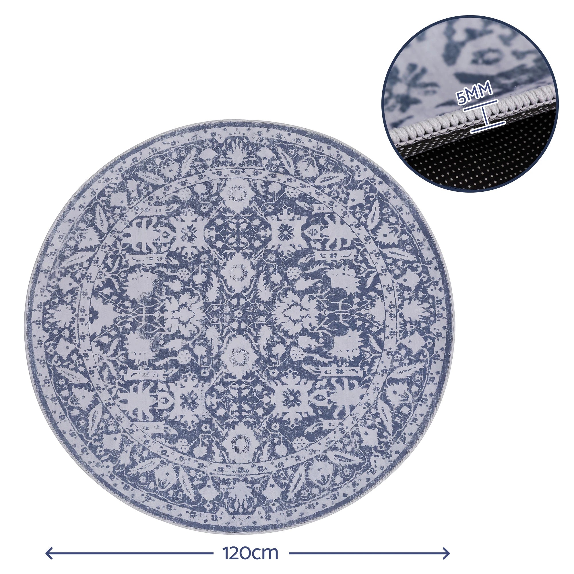 2 Artiss 120 cm Living Room Round Area Rug Non-Slip Washable Water-repellent - Grey, 2 of 9