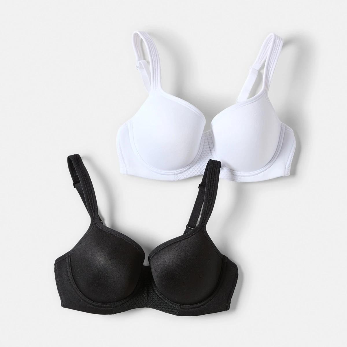 1 2 Pack Active Womens Sports Underwire Padded Medium Support Bra BLACK, WHITE, 1 of 9