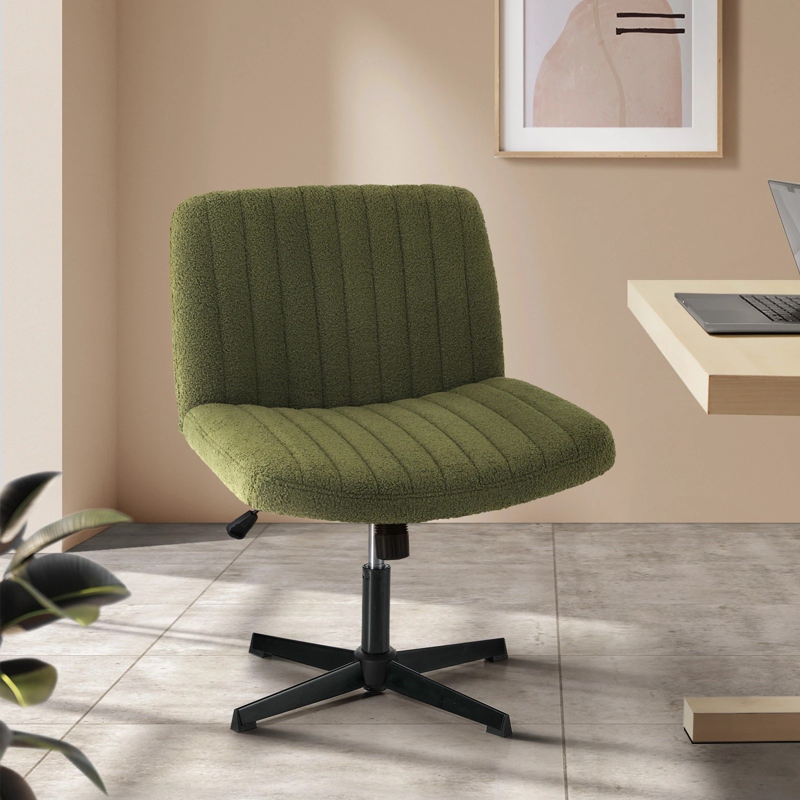 2 Oikiture Armless Office Desk Chair Sherpa
 - Green, 2 of 8