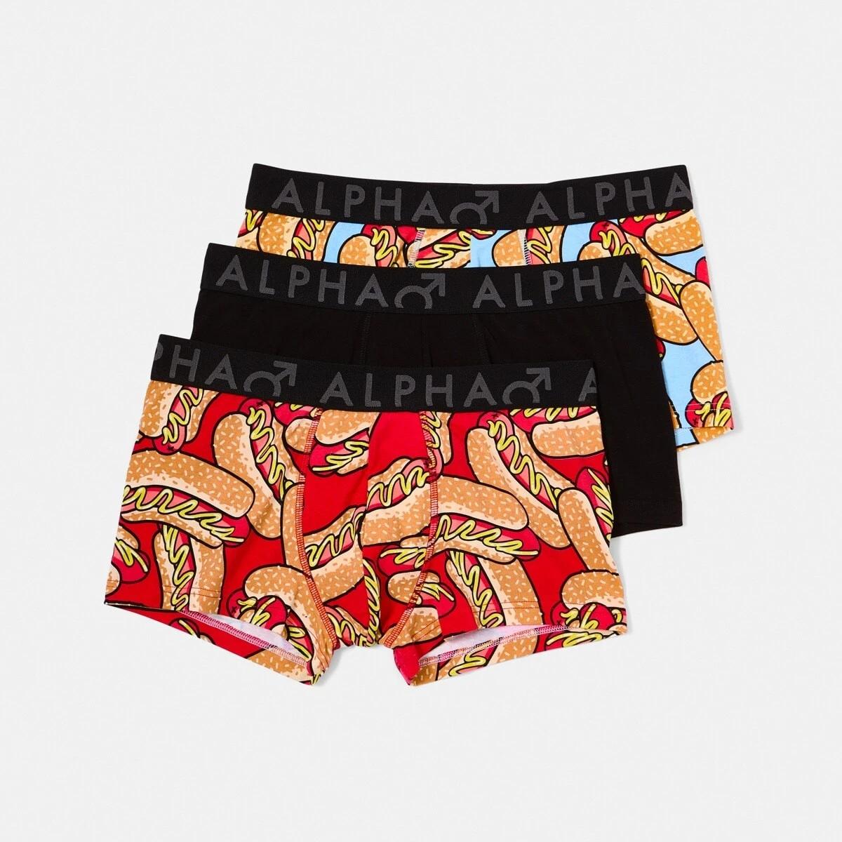 1 3 Pack Print Plain Trunks HOT DOGGETY, 1 of 8