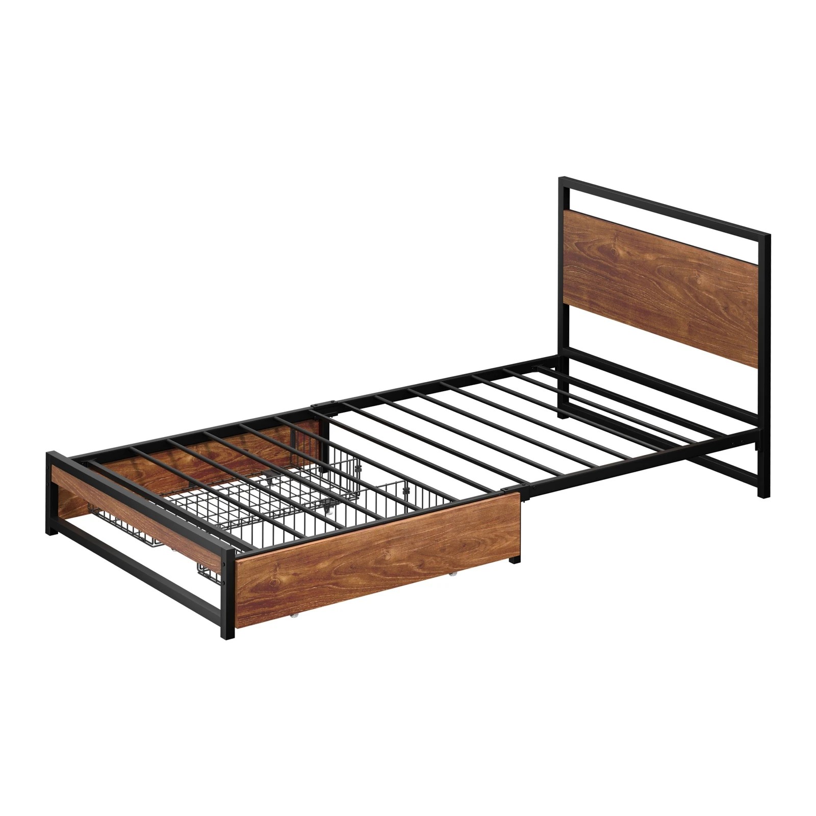 9 Oikiture Metal Bed Frame Single Size Beds Base Platform with 2 Drawers - Black, 9 of 9