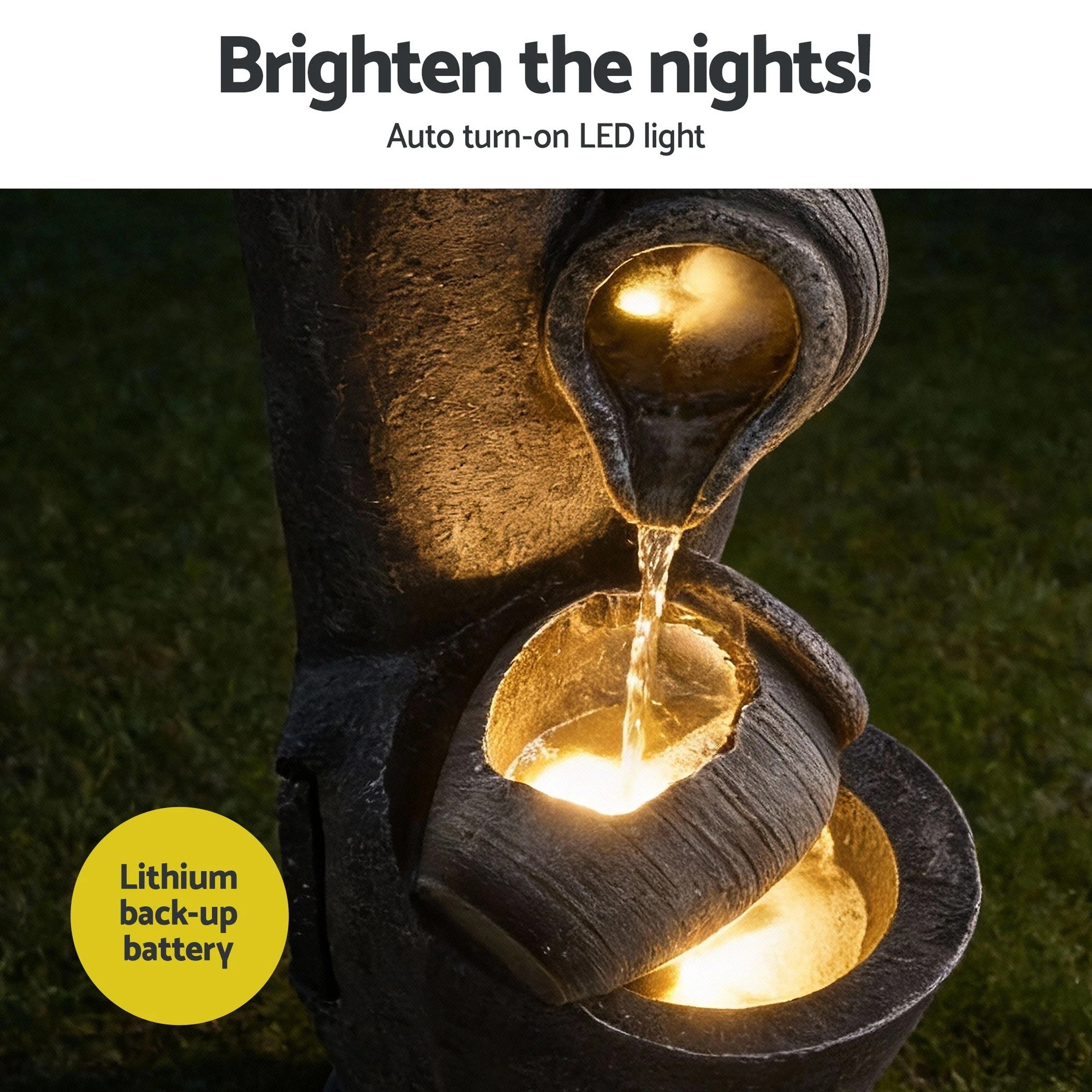 3 Gardeon Solar Fountain Water Feature Cascading Fountain 3-Tier Pot LED Lights - Multi, 3 of 5