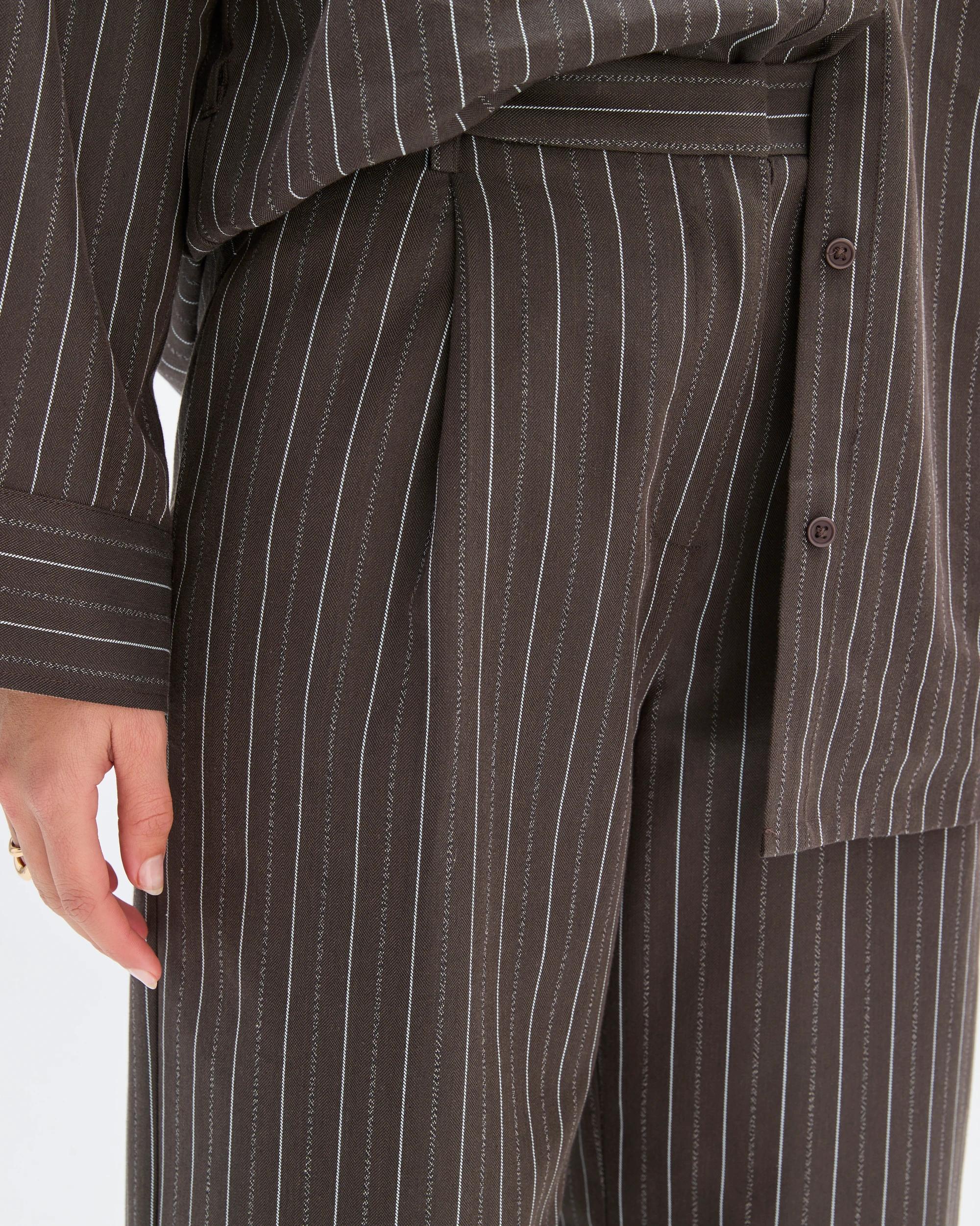 6 Preview Belt Detail Wide Leg Pants BITTER CHOCOLATE STRIPE, 6 of 7