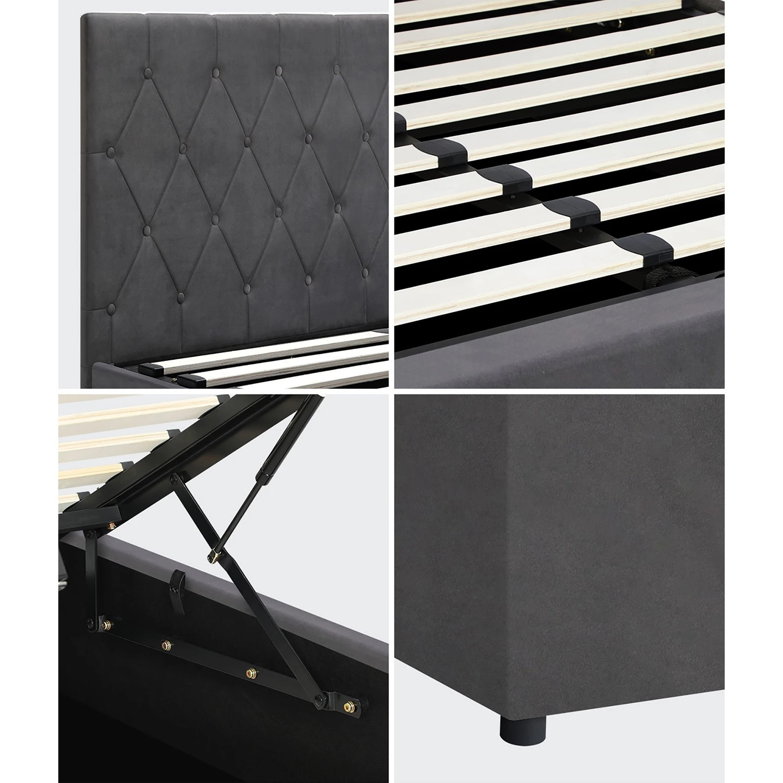 5 Oikiture Queen Bed Frame With Gas Lift Storage Base Velvet
 - Grey, 5 of 10