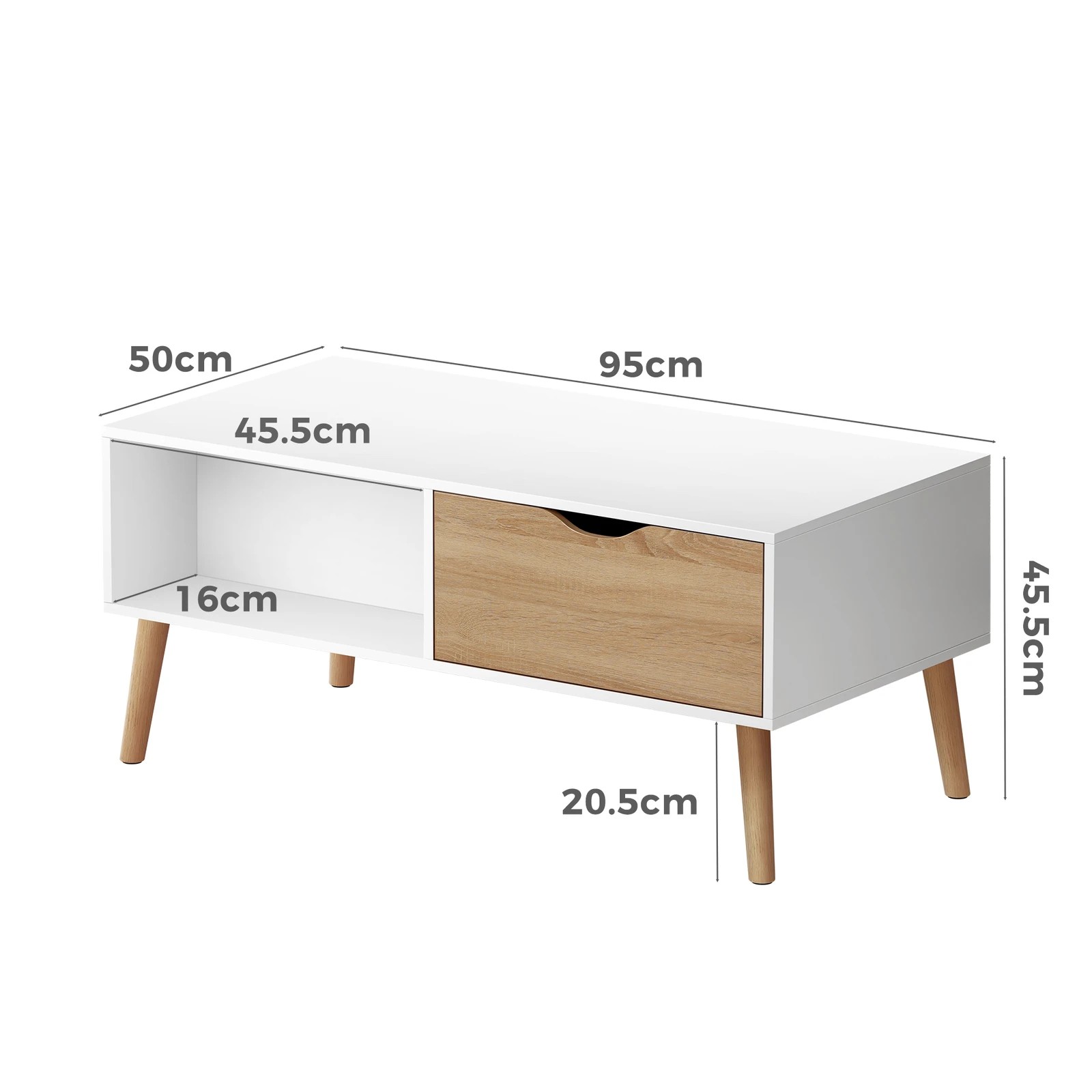 3 Alfordson Coffee Table Storage Tables 2 Drawers Shelf Modern Desk - Oak Whtie, 3 of 10