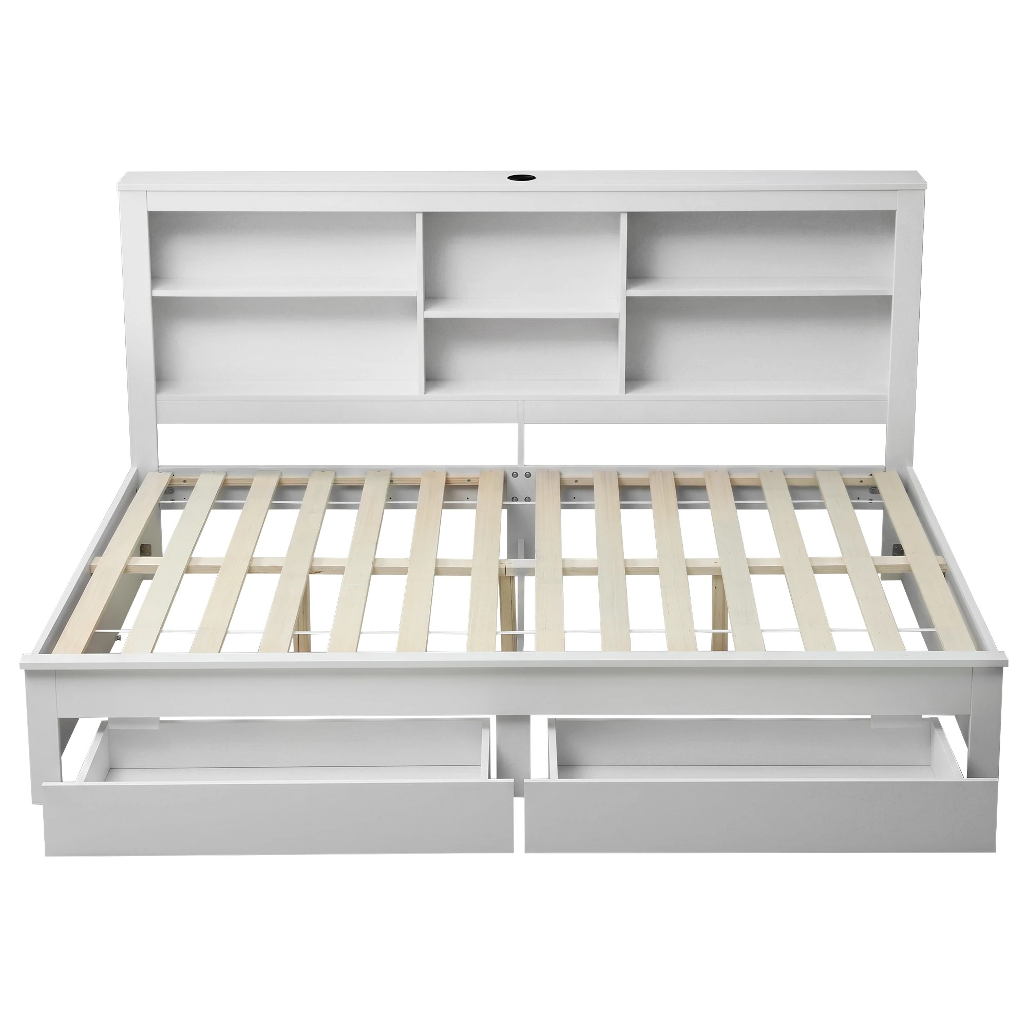 3 Artiss Solid Wood Double Platform Bed Frame with Storage Headboard, Charging Station and Drawers - White, 3 of 7