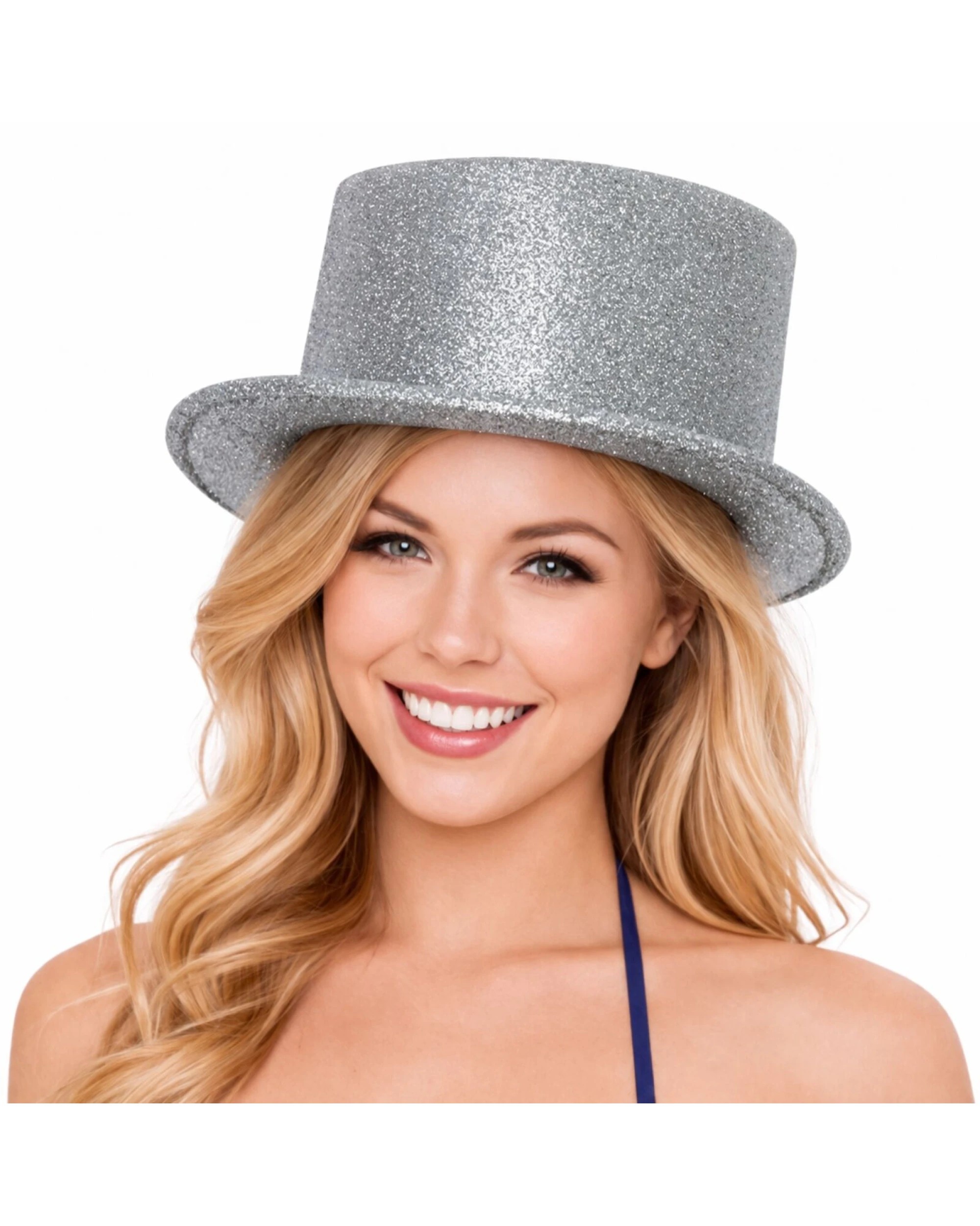 1 BR Costumes Glitter Top Hat Adult Costume Fancy Dress Party Plastic Tall Hat - Silver, 1 of 2