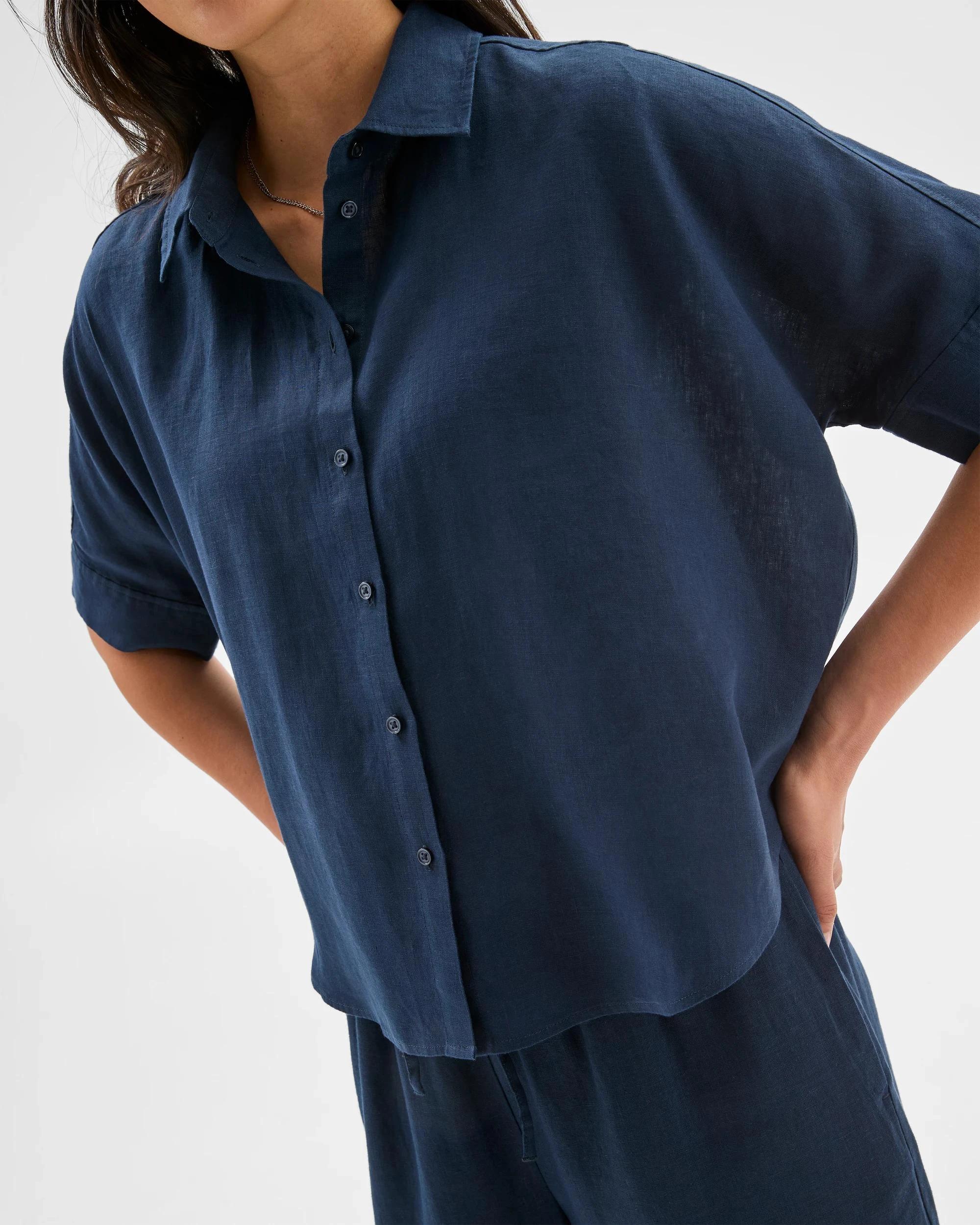 7 Target Woman European Linen Boxy Shirt NAVY BLUE, 7 of 8