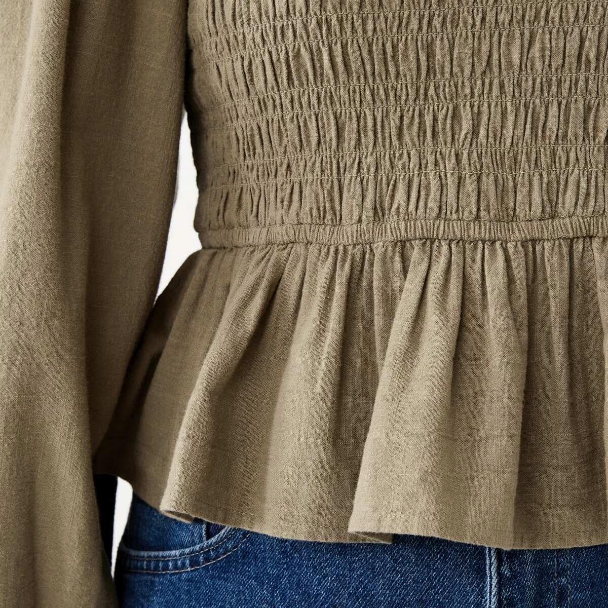 6 Long Sleeve Shirred Bodice Top Pave Grey, 6 of 7