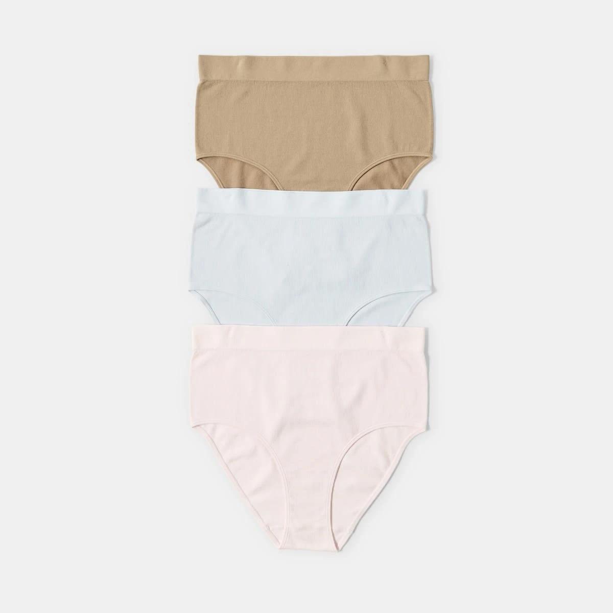 1 3 Pack Curve Rib Seamfree Full Briefs HALOGEN BLUE, BALLERINA, SOFT CLAY, 1 of 8