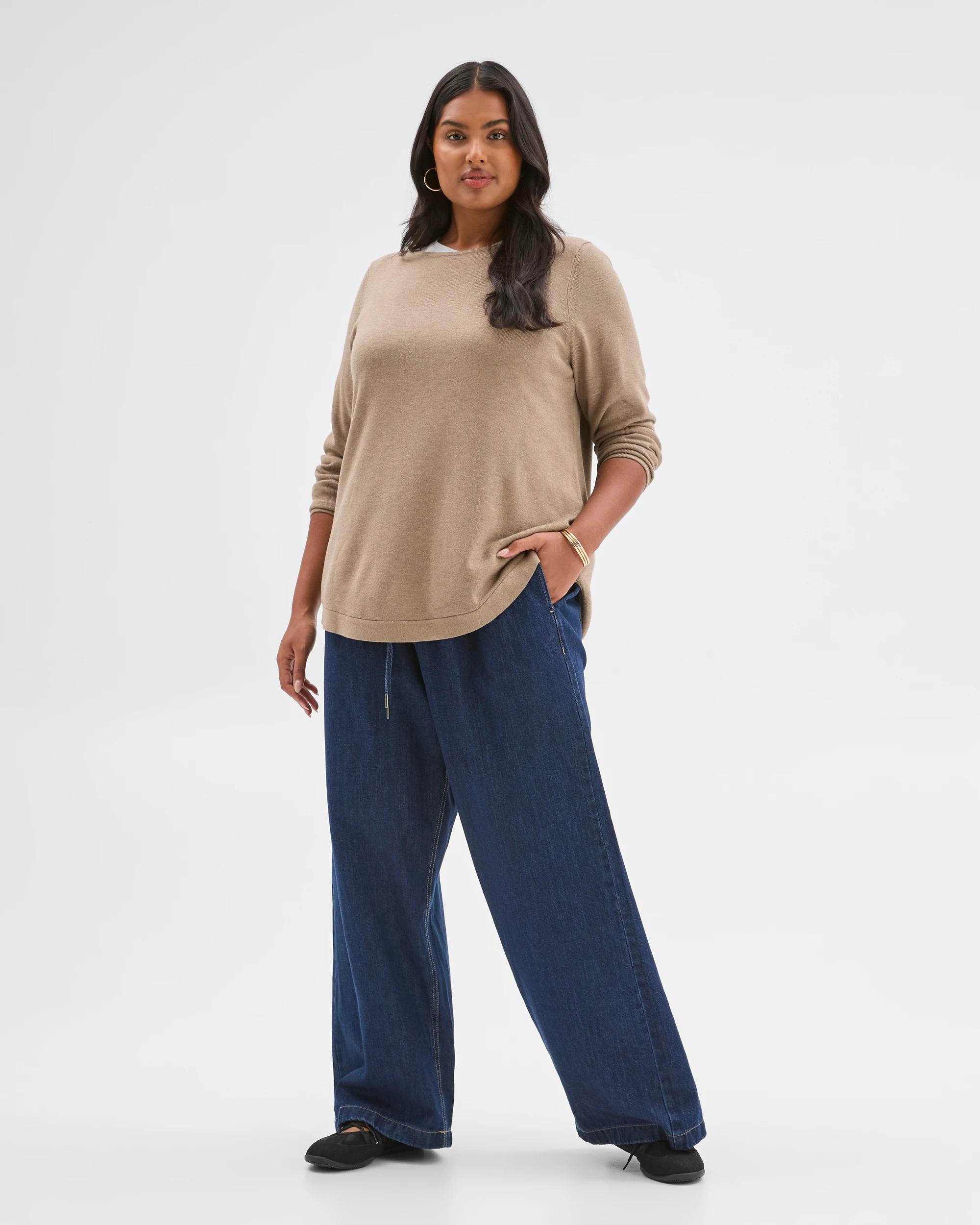 1 Target Curve Plus Size Long Sleeve Curve Hem Rib Jumper DARK FAWN MARLE, 1 of 7