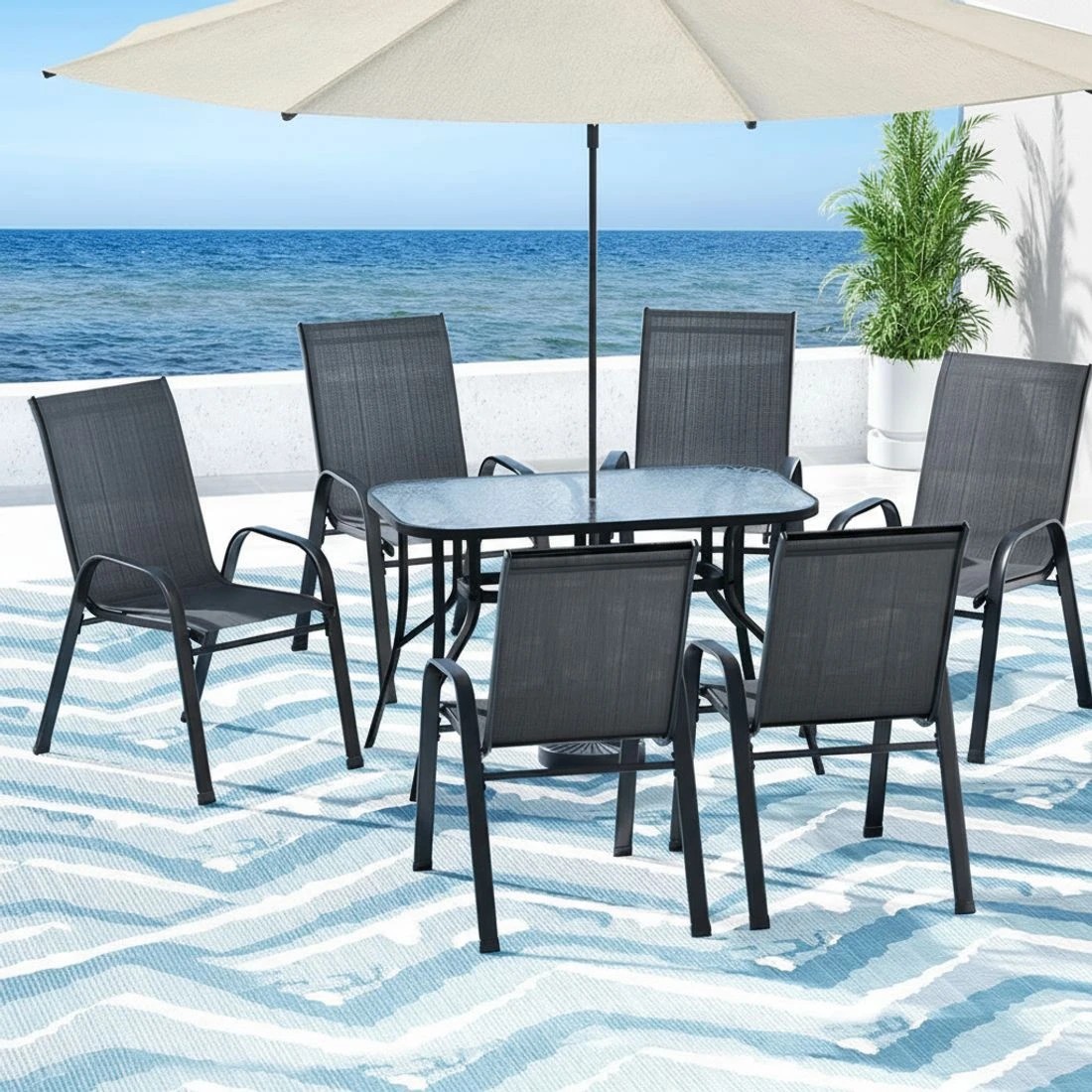 5 Gardeon 7PC Outdoor Dining Set Table and Chairs - Black, 5 of 6