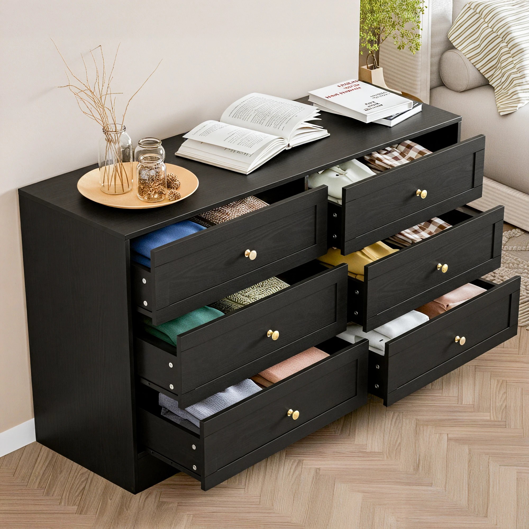 4 Artiss 6 Chest of Drawers Tallboy Cabinet - LEIF - Black, 4 of 10
