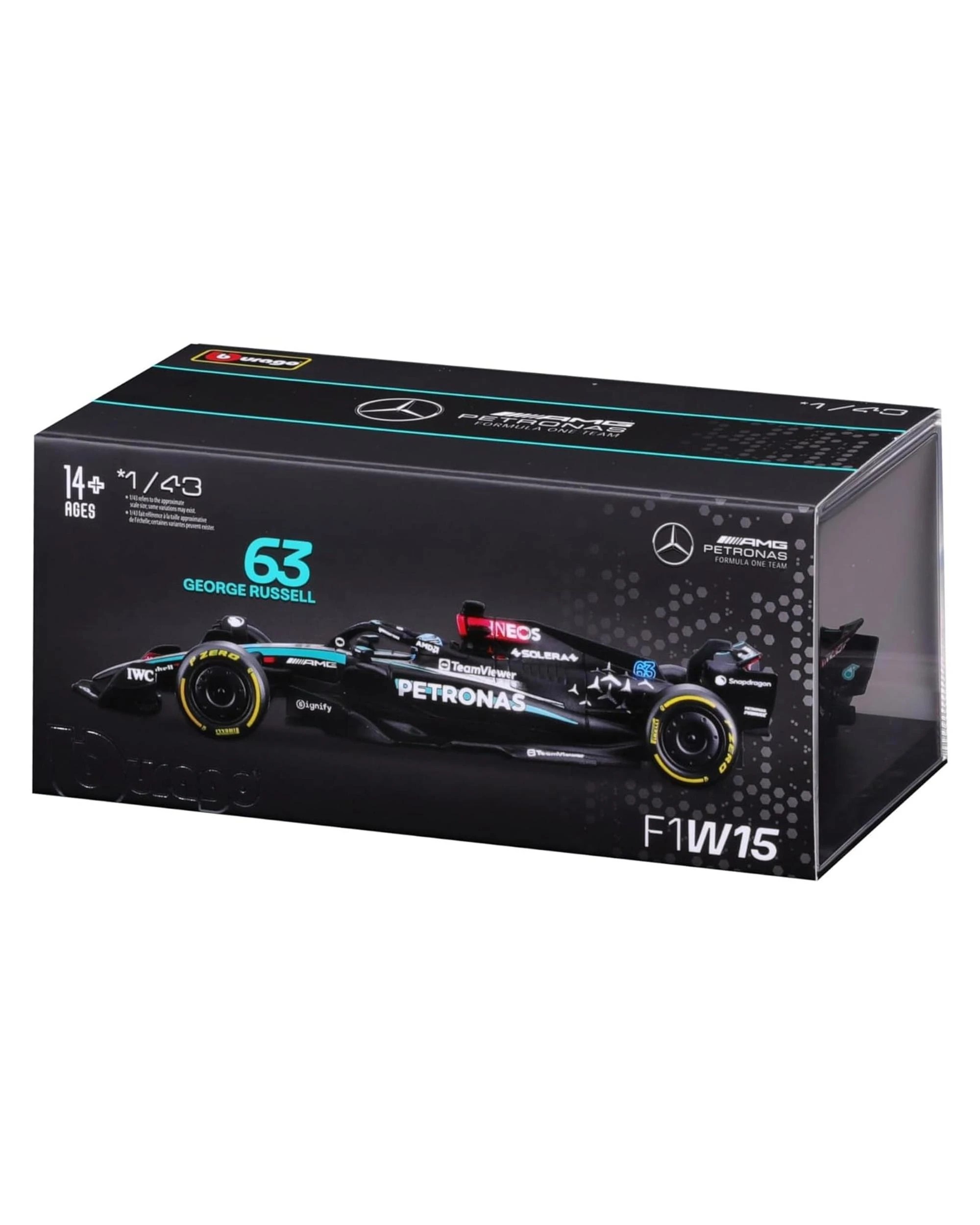 8 Bburago Formula Racing 2024 F-1 Mercedes AMG W15 #63 George Russell with Helmet 1:43 Scale Diecast Vehicle, 8 of 8