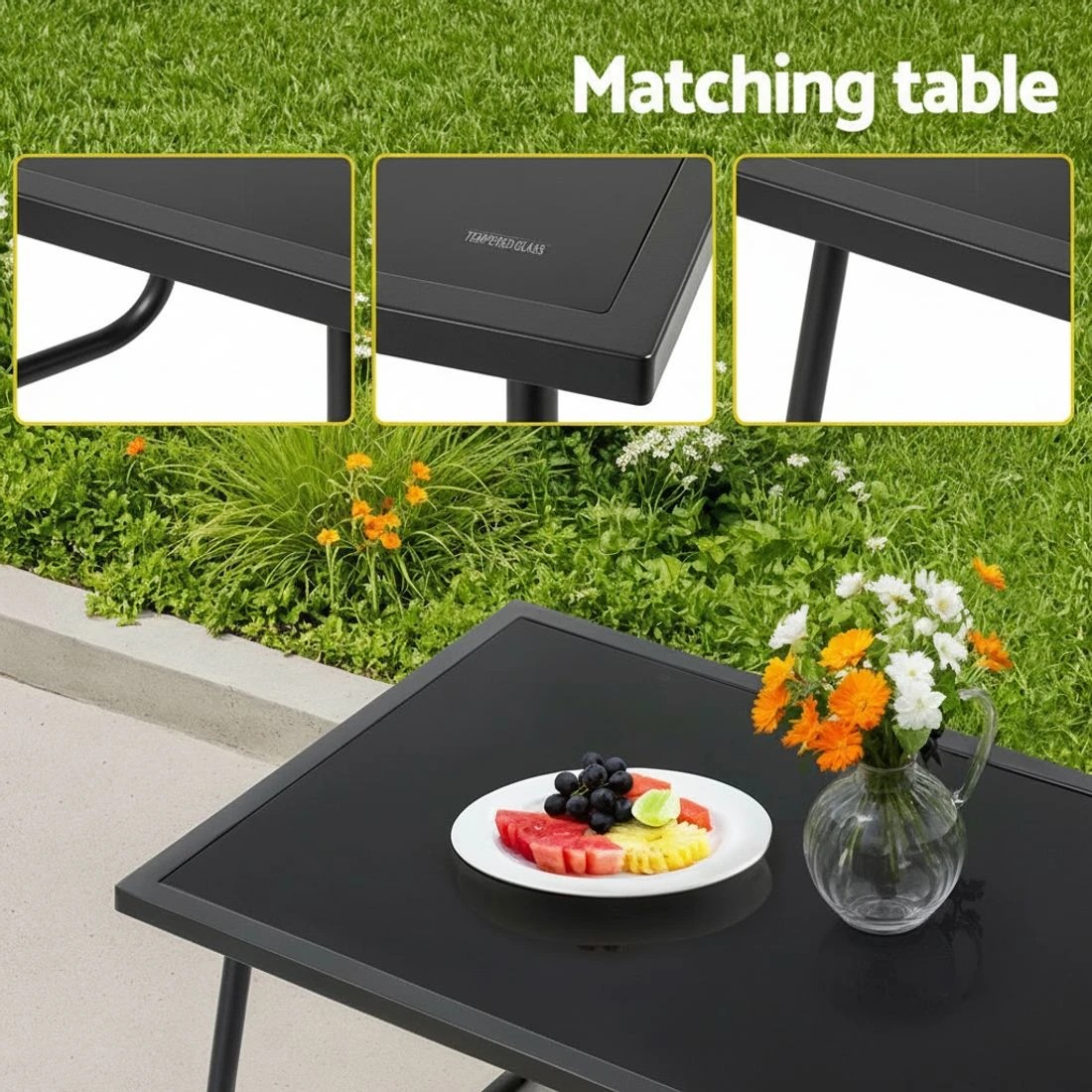 4 Gardeon 4PCS Outdoor Sofa Set Table and Chairs Cushion textilene Patio Furniture - Black, 4 of 5