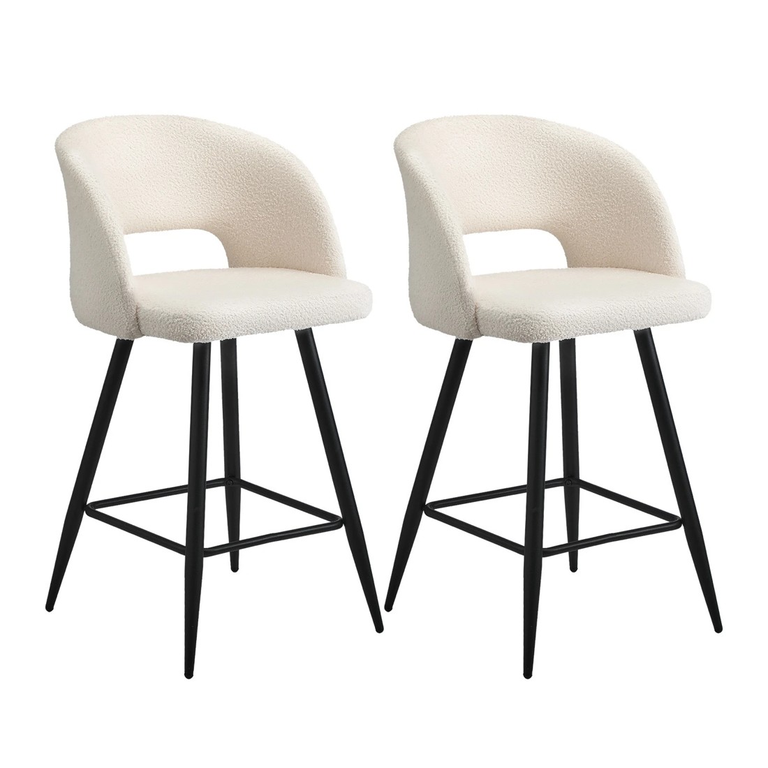 1 Oikiture 2x Bar Stools Kitchen Dining Chair Padded Chair Boucle Sura
 - White, 1 of 10
