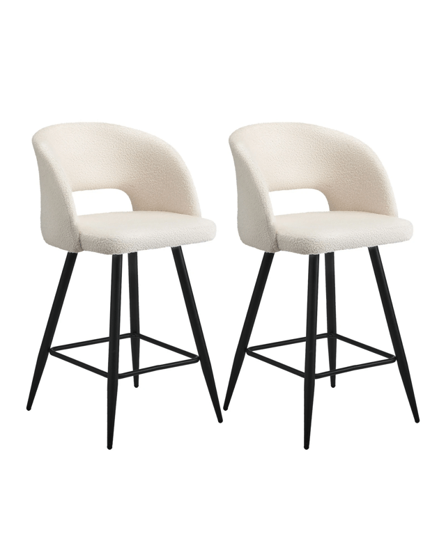 Oikiture 2x Bar Stools Kitchen Dining Chair Padded Chair Boucle Sura
 - W