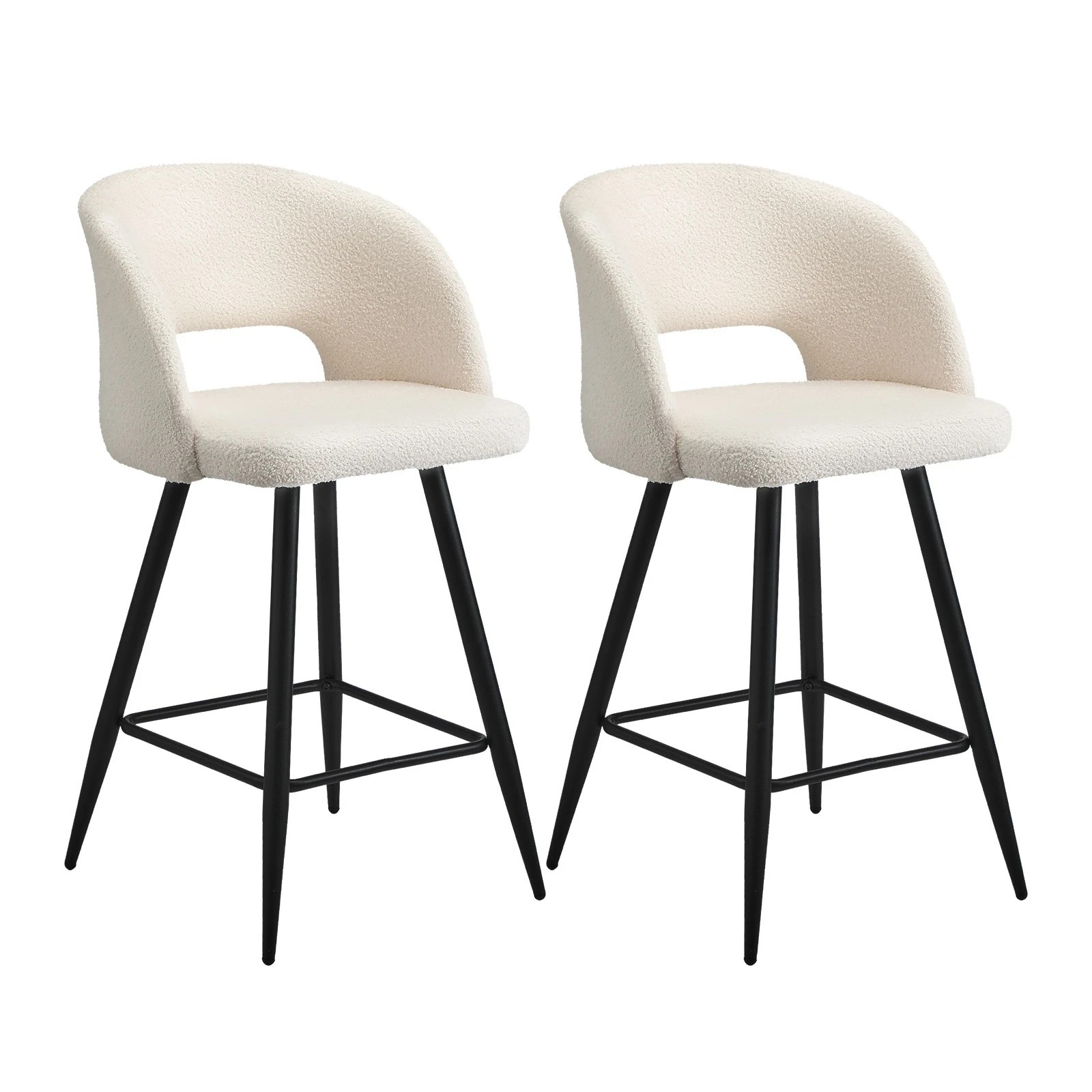 1 Oikiture 2x Bar Stools Kitchen Dining Chair Padded Chair Boucle Sura
 - White, 1 of 10