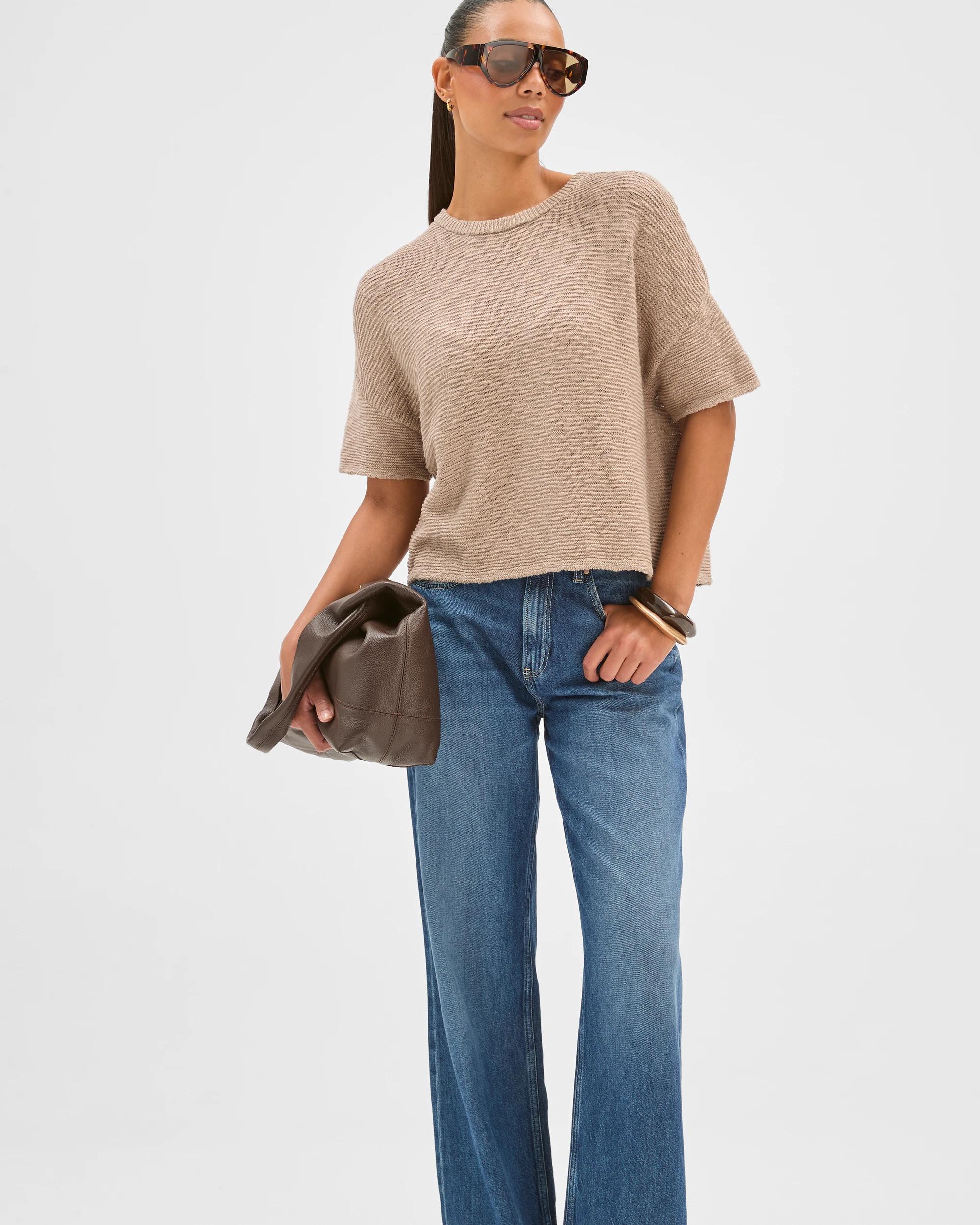 1 Target Woman Australian Cotton Slub Detail Knit T-Shirt PARCHMENT, 1 of 7