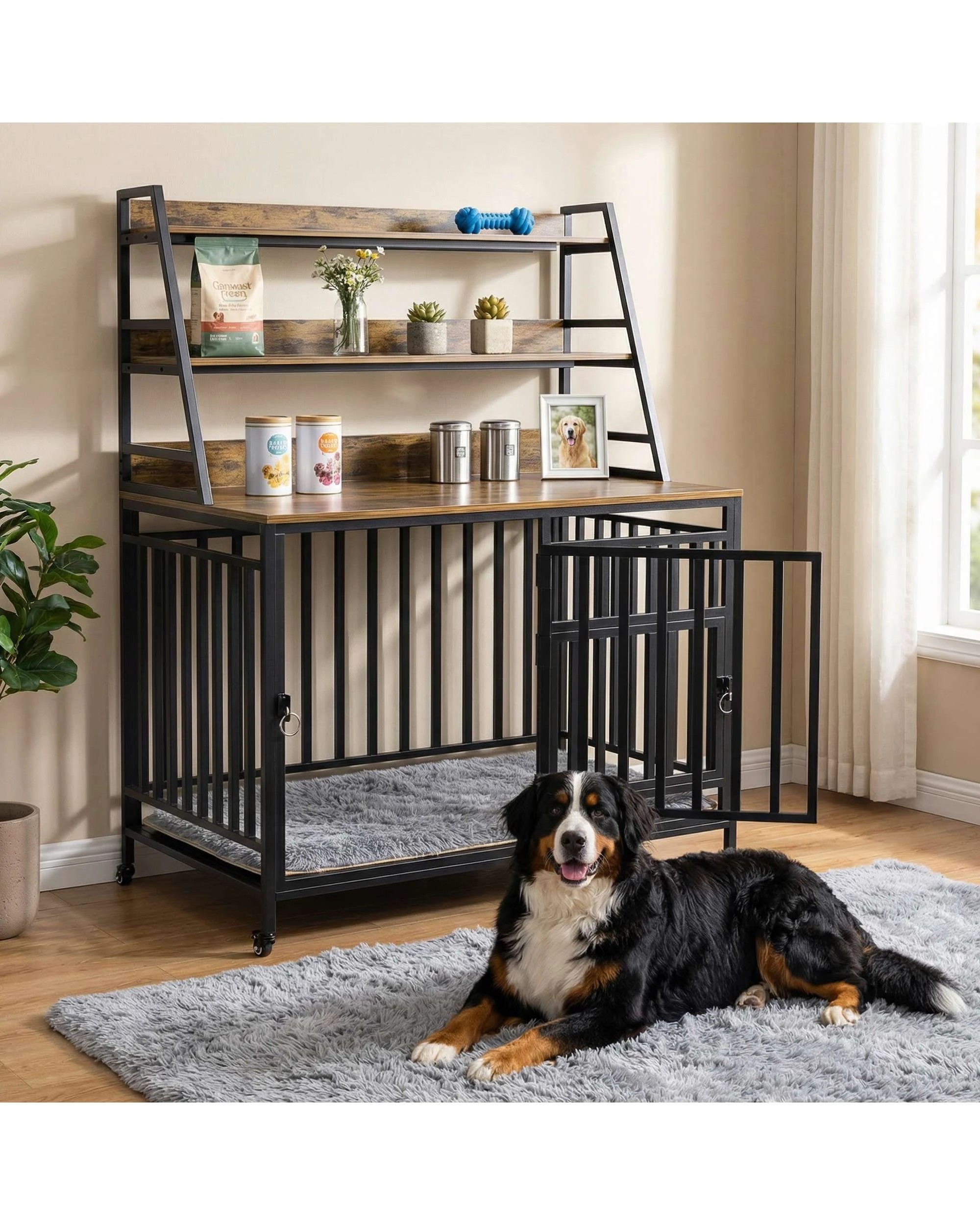3 Advwin Wooden Wire Dog Kennel Side End Table Steel Puppy Crate, 3 of 8