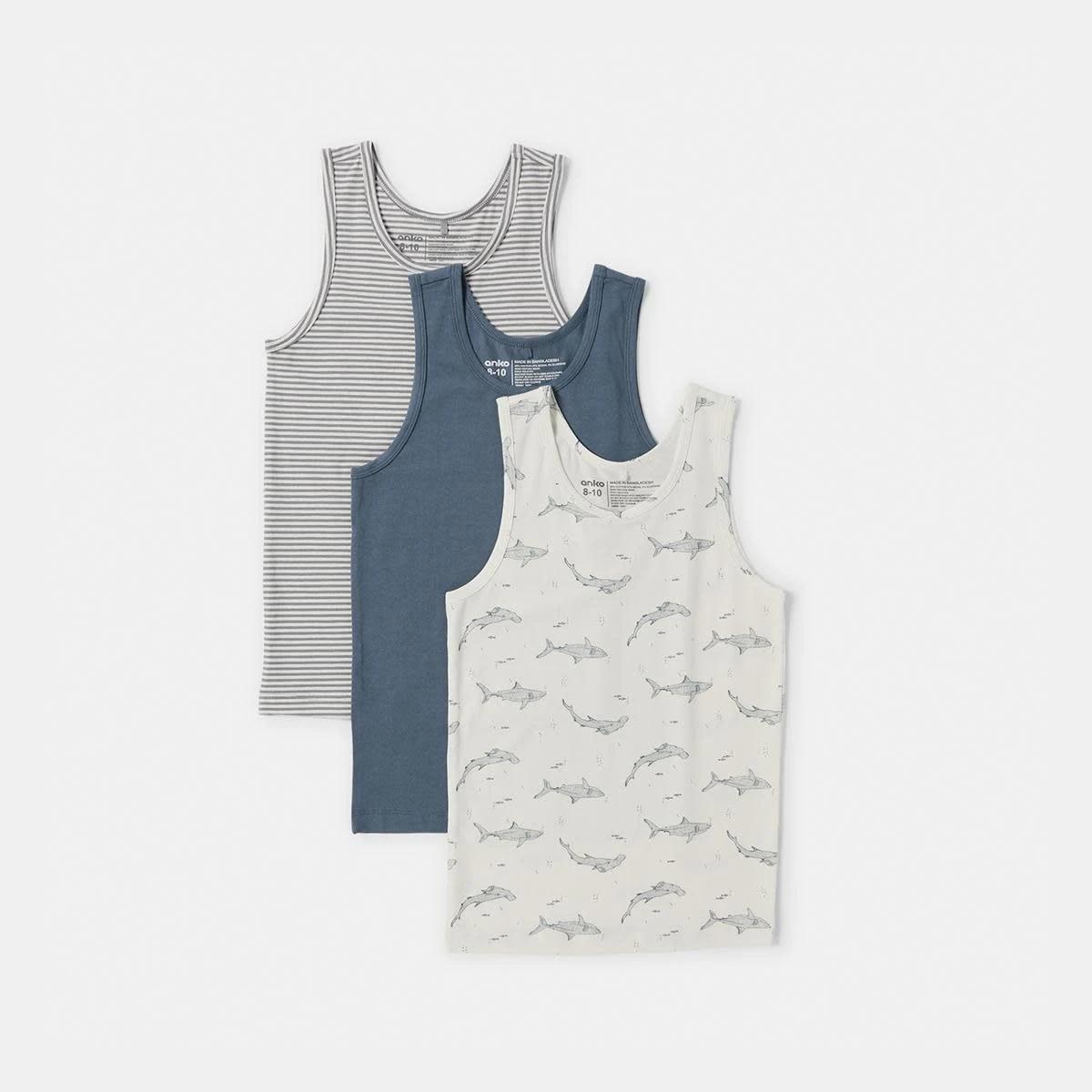 1 3 Pack Super Soft Singlets Shark, 1 of 6