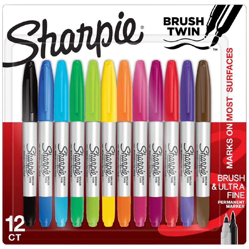 1 Sharpie Twin Brush Tip Permanent Markers 12 Pack Assorted, 1 of 2