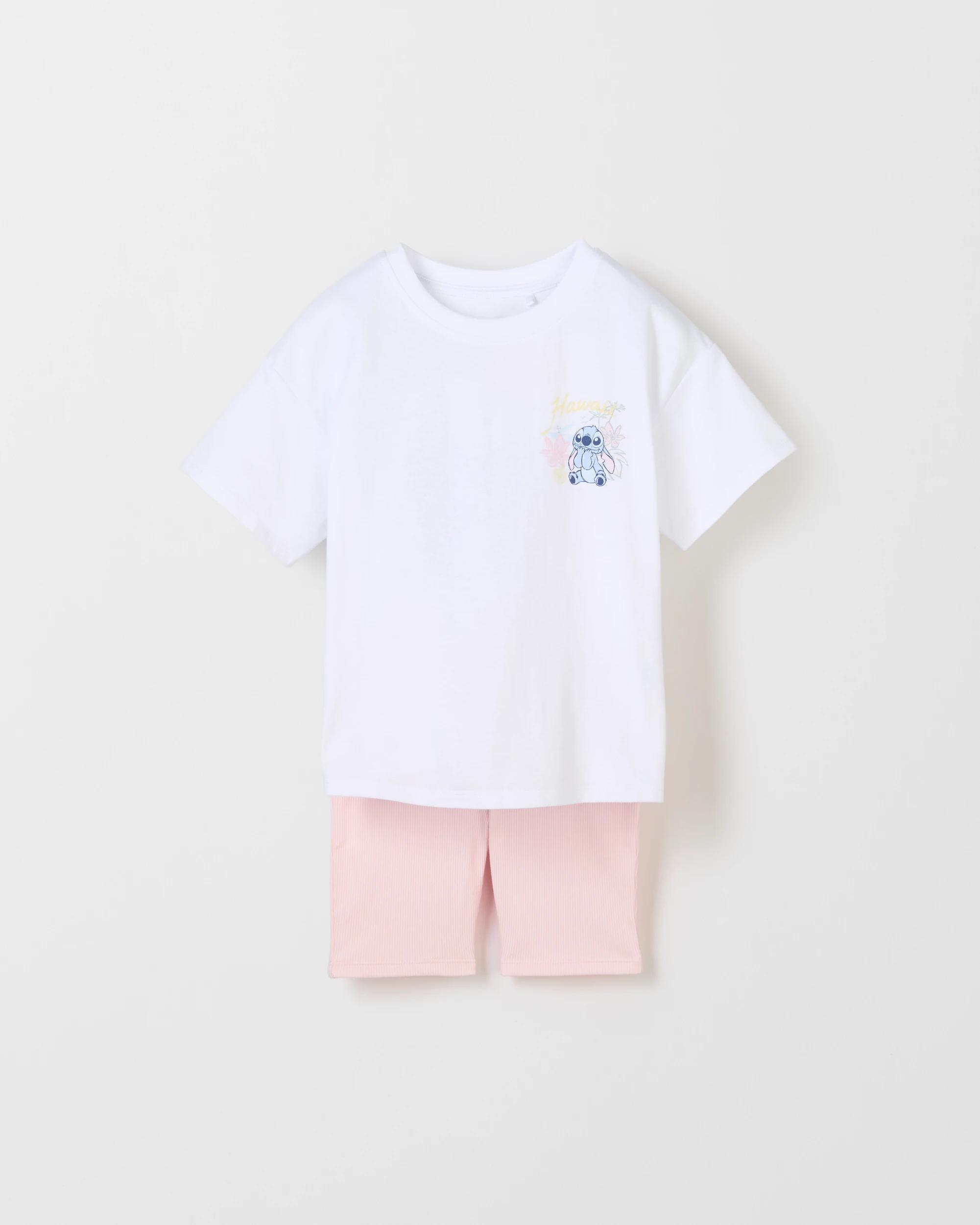 1 Disney Stitch Disney Lilo & Stitch Australian Cotton T-shirt & Short Set WHITE / PINK, 1 of 3