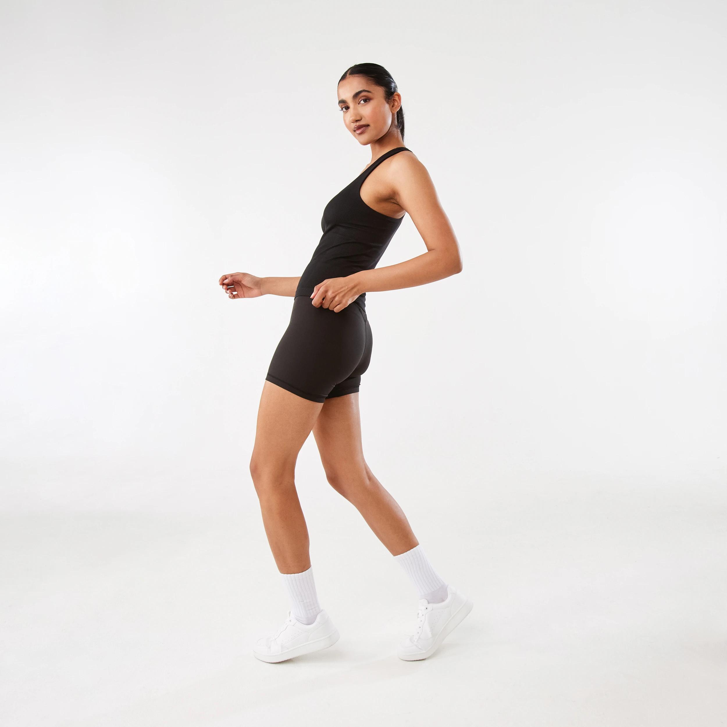 2 Active Womens Ribbed Waist Bike Shorts BLACK, 2 of 7