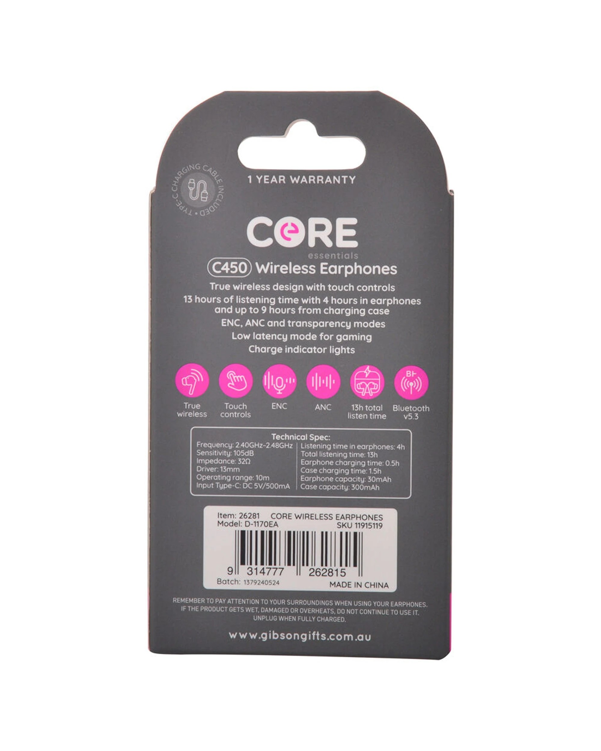 2 CORE Essentials In-Ear Wireless Earphones True Wireless 13 Hour Battery
 - black, 2 of 5