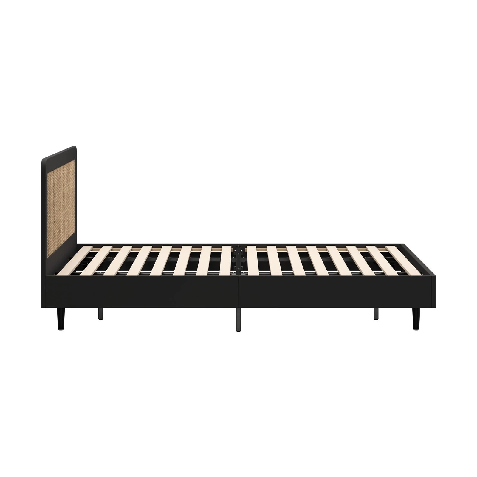 8 Oikiture King Bed Wooden Bed Frame With Rattan Headboard
 - Black, 8 of 10