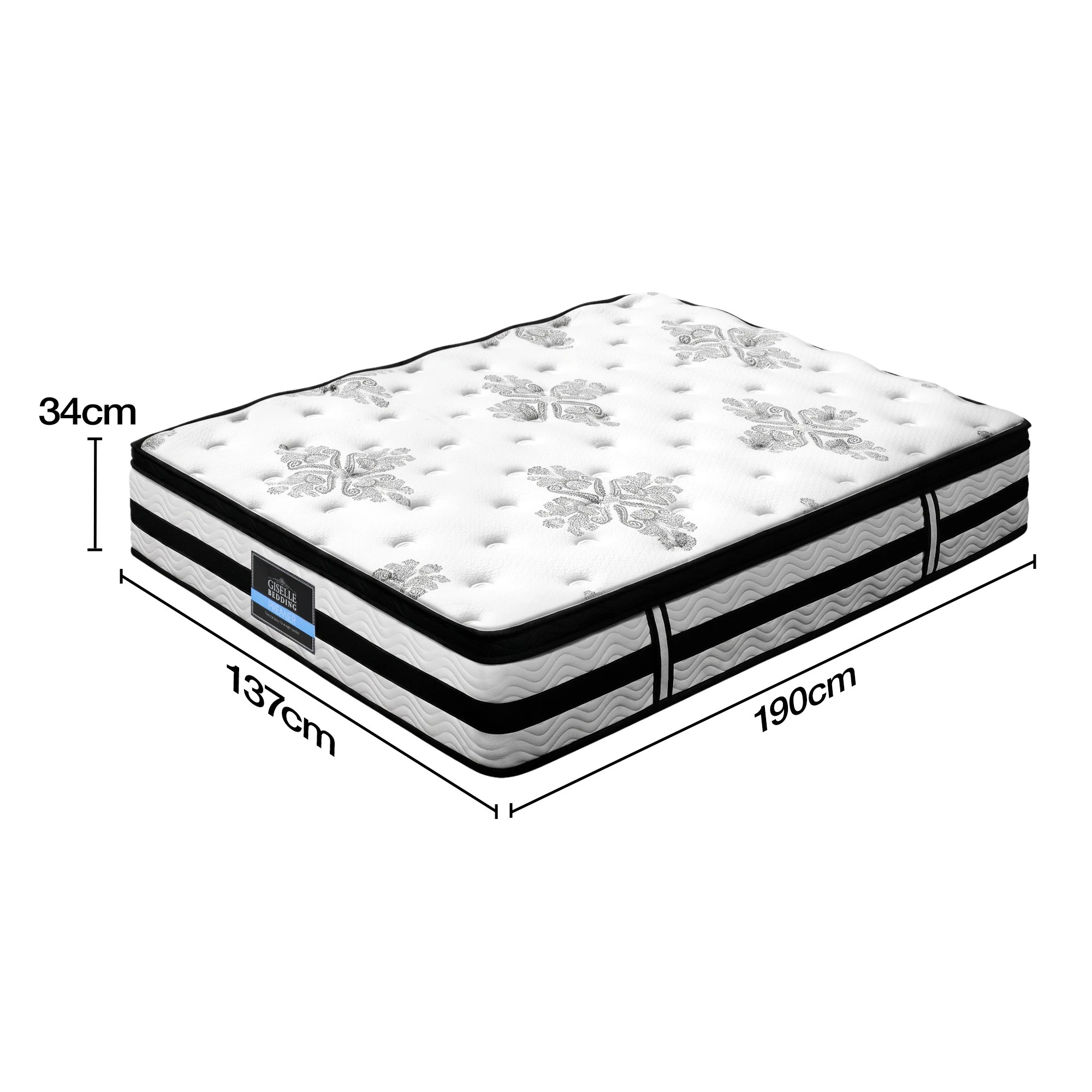 3 Giselle Bedding Mattress Medium Firm Euro Top Mattress, 5 Zone Pocket Spring 34cm - Double Bed - Multi, 3 of 9