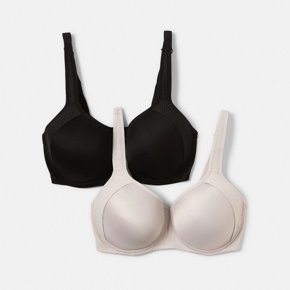 1 2 Pack Full Figure Medium Support Sports Bra BLACK, SPHINX, 1 of 9