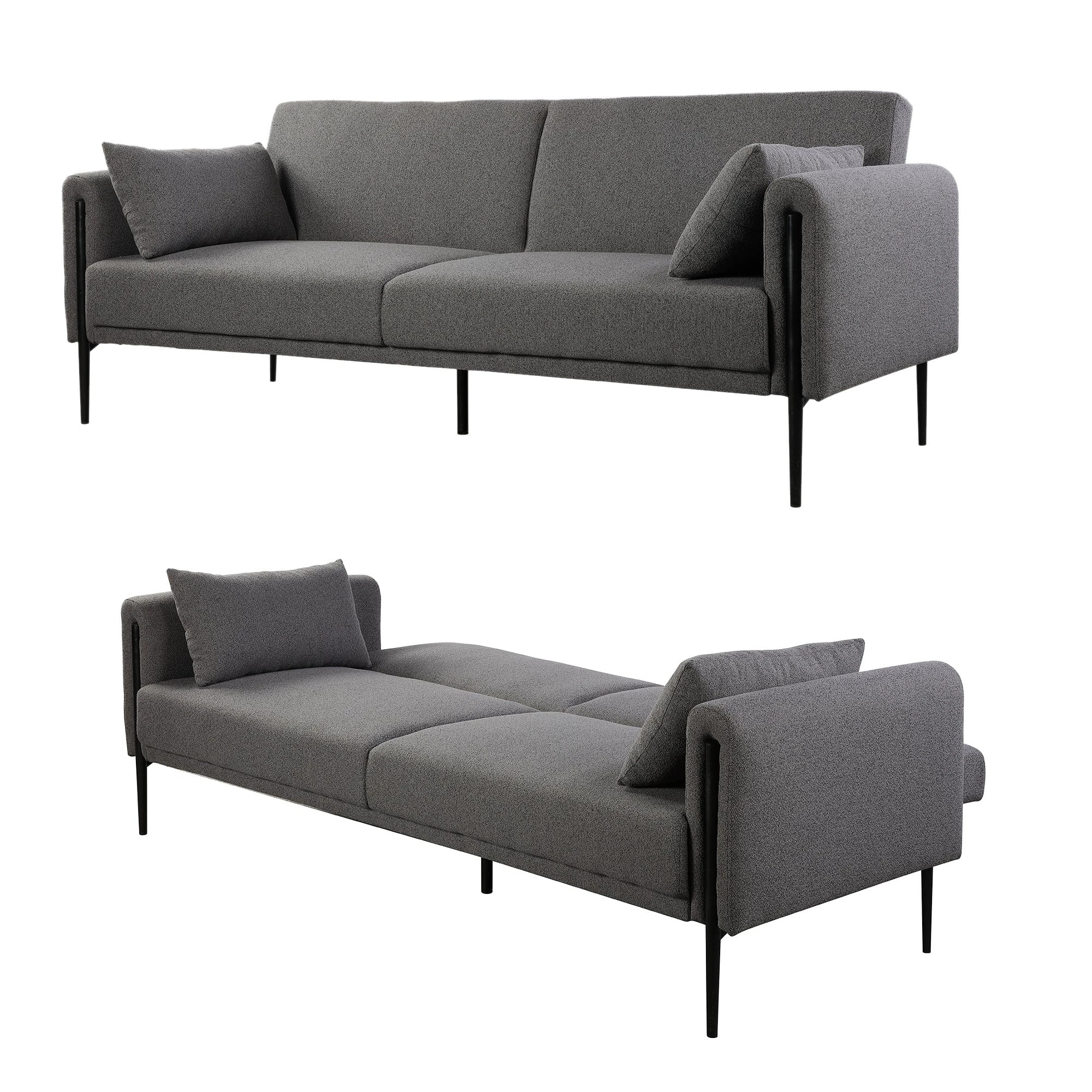 3 Foret Sofa Bed Futon Recliner Fabric Lounge Couch Convertible 3-seater Grey, 3 of 6