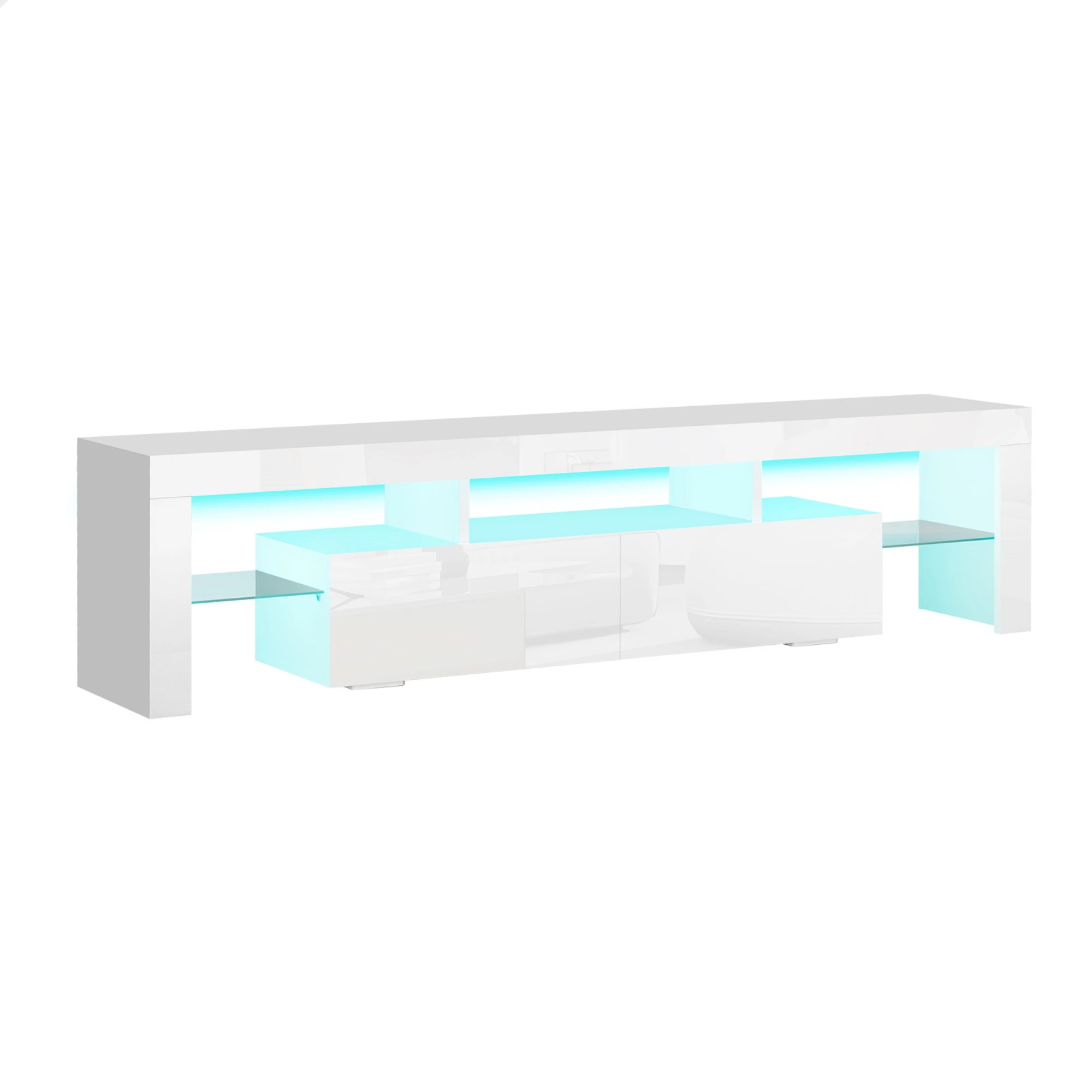 1 Alfordson Entertainment Unit 160cm TV Stand LED Light Storage Gloss - White, 1 of 10