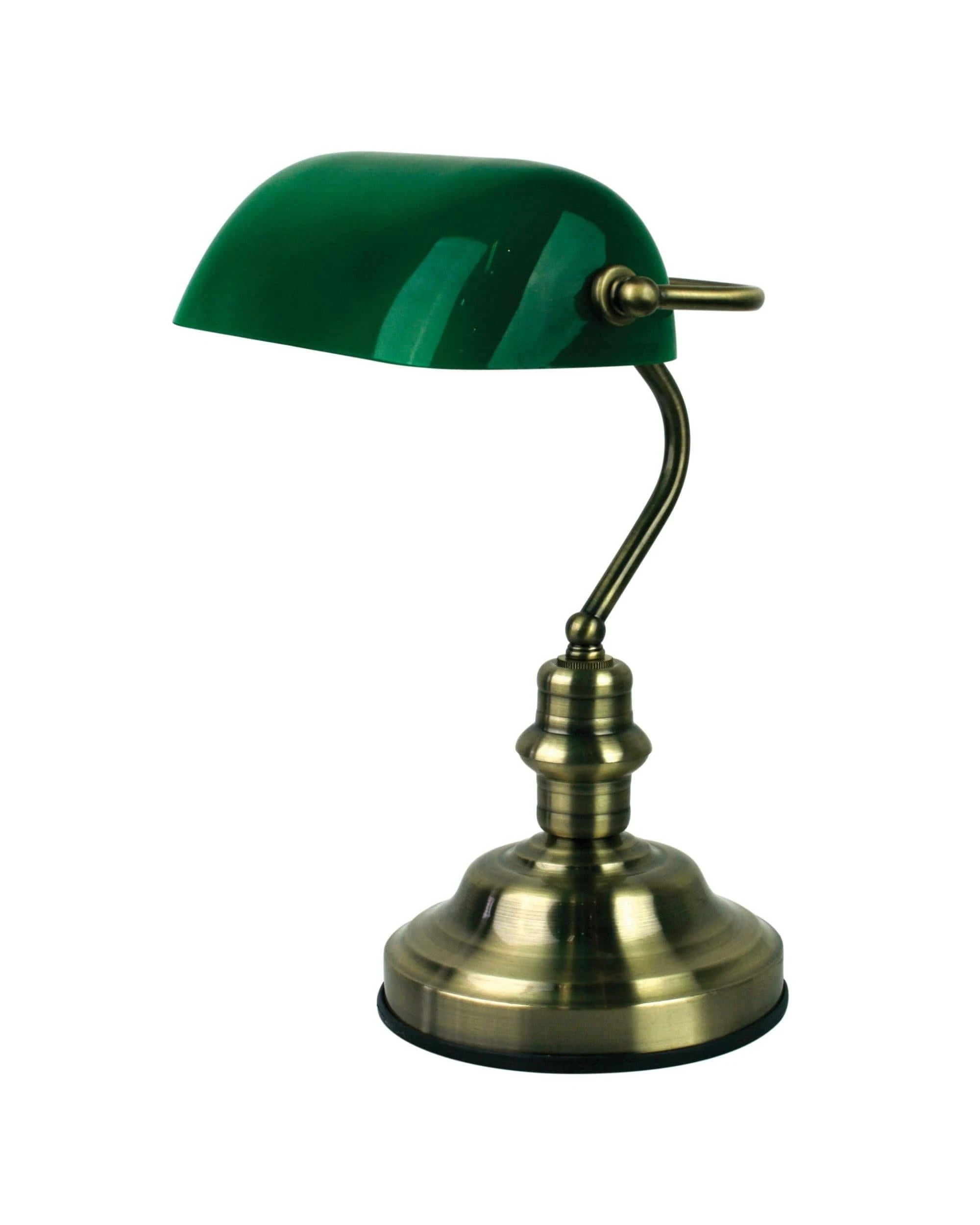 1 Oriel Lighting Bankers Switched Antique Brass With Glass Shade - Green, 1 of 2