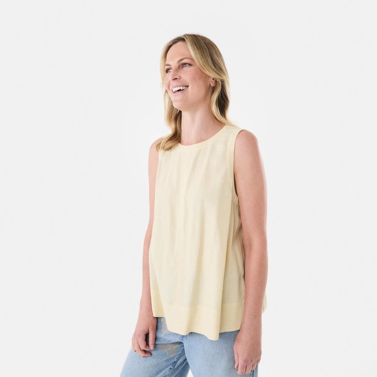 2 Sleeveless Linen Blend Swing Top Ylw Straw, 2 of 6