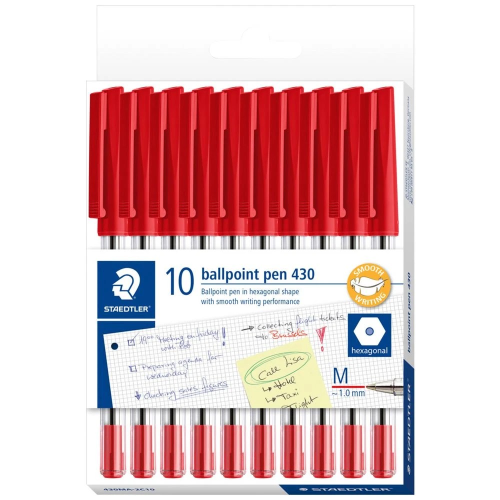 1 Staedtler 430 Ballpoint Pen Medium Red 10 Pack, 1 of 3
