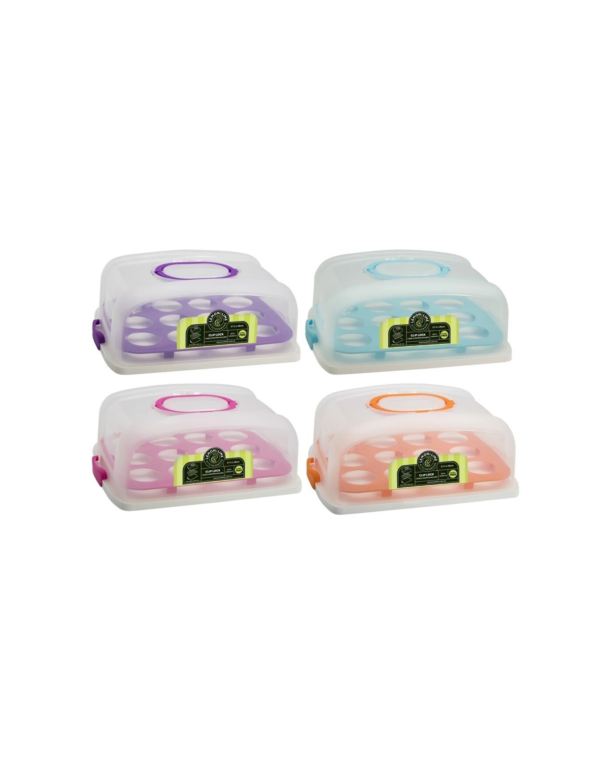 5 Lemon & Lime 37.5cm Rectangle Cake Holder/muffin Tray Food Container W/ Lid - Assorted, 5 of 5