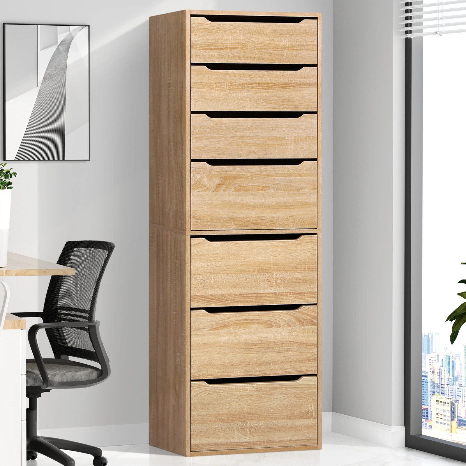 2 Alfordson Chest of 7 Drawers Office Storage Cabinet Tallboy Bedroom - Oak, 2 of 10
