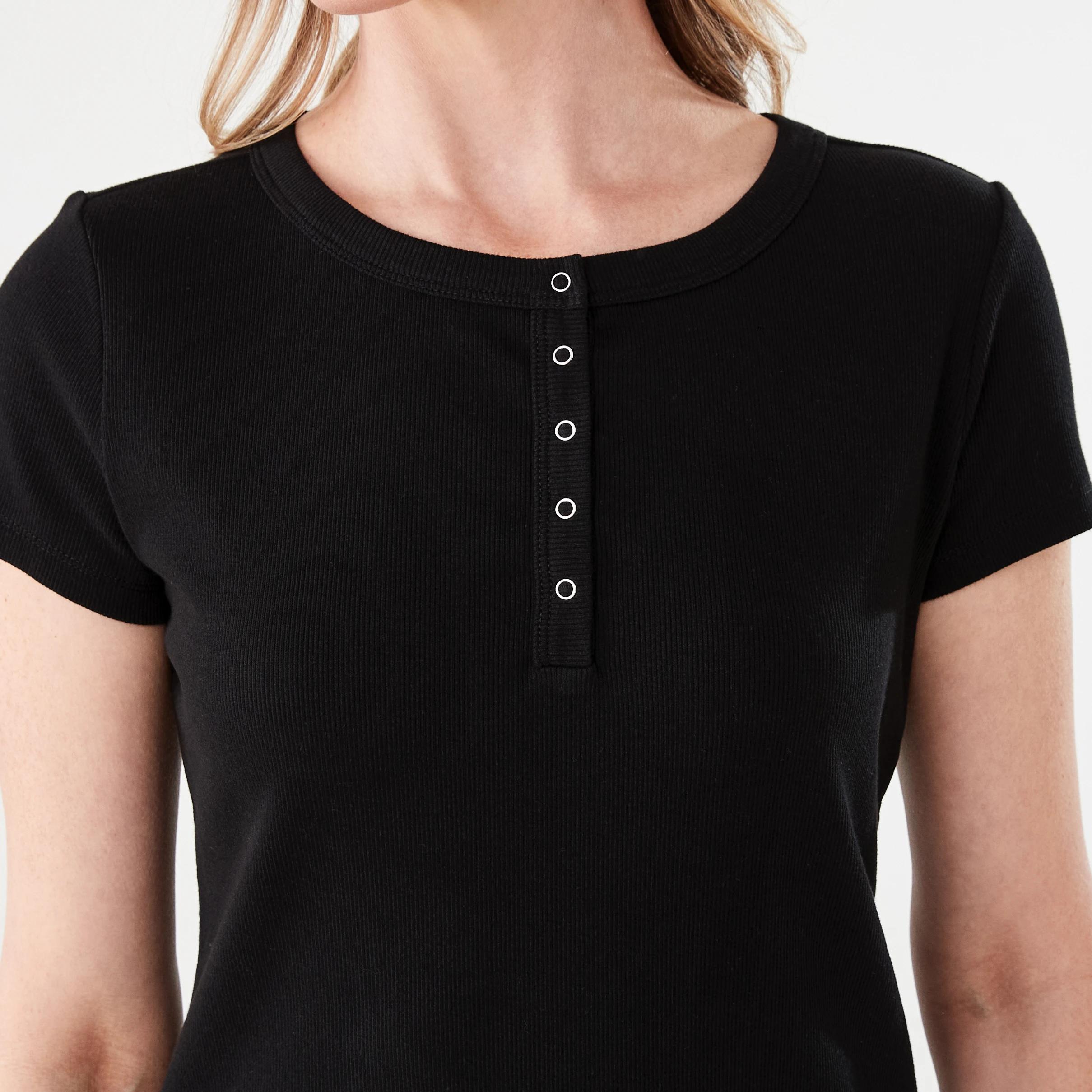 5 Short Sleeve Rib Henley T-shirt BLACK, 5 of 5