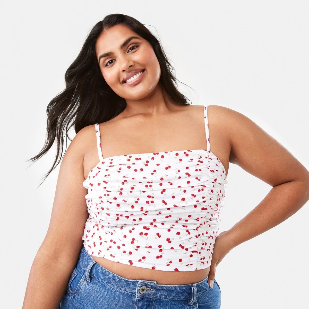 3 Sleeveless Ruched Crop Top Cherries, 3 of 10