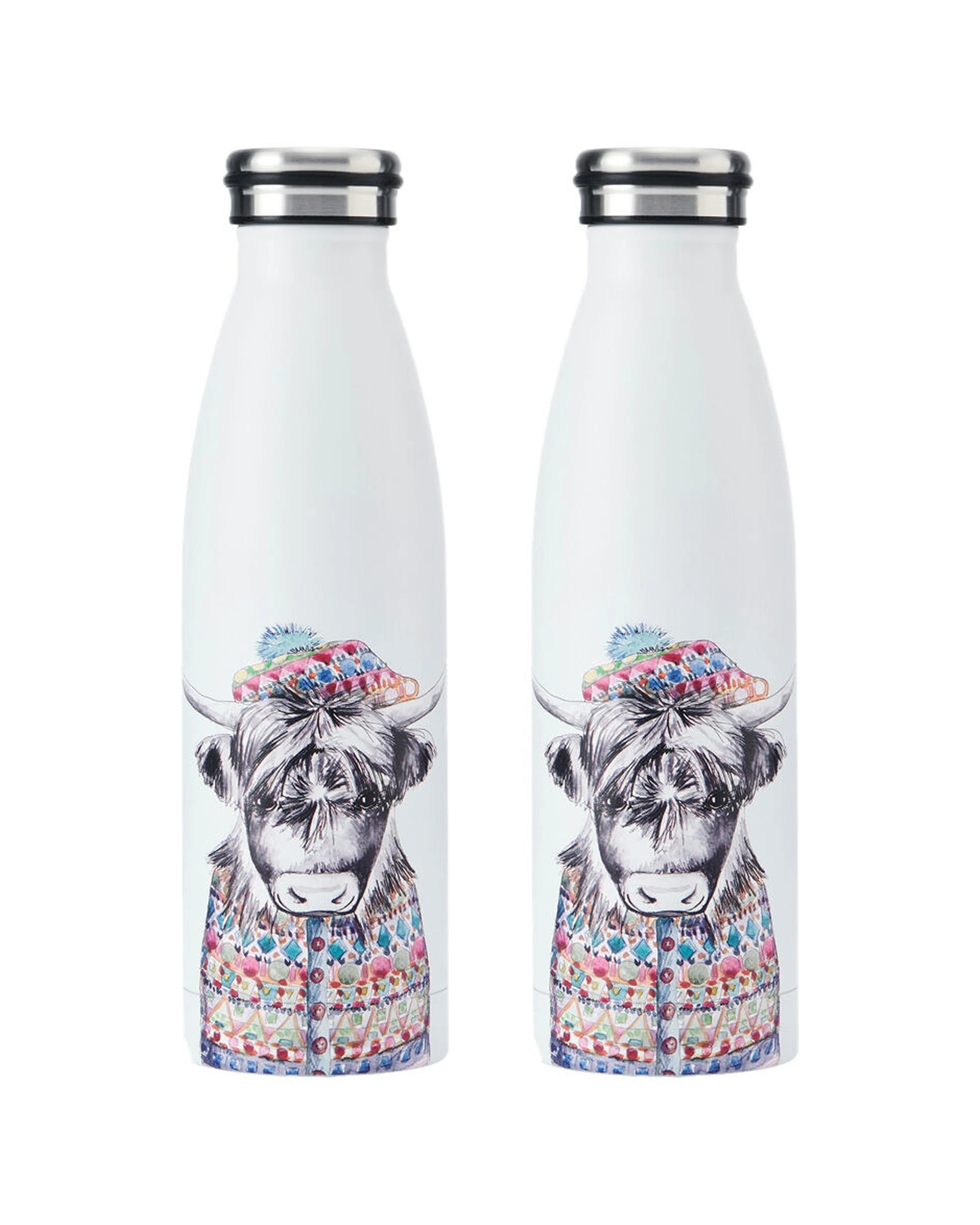 1 Mikasa 2PK Cow Themed Sleeved Insulated Water Bottle Vacuum Insulated 500mL - White, 1 of 5
