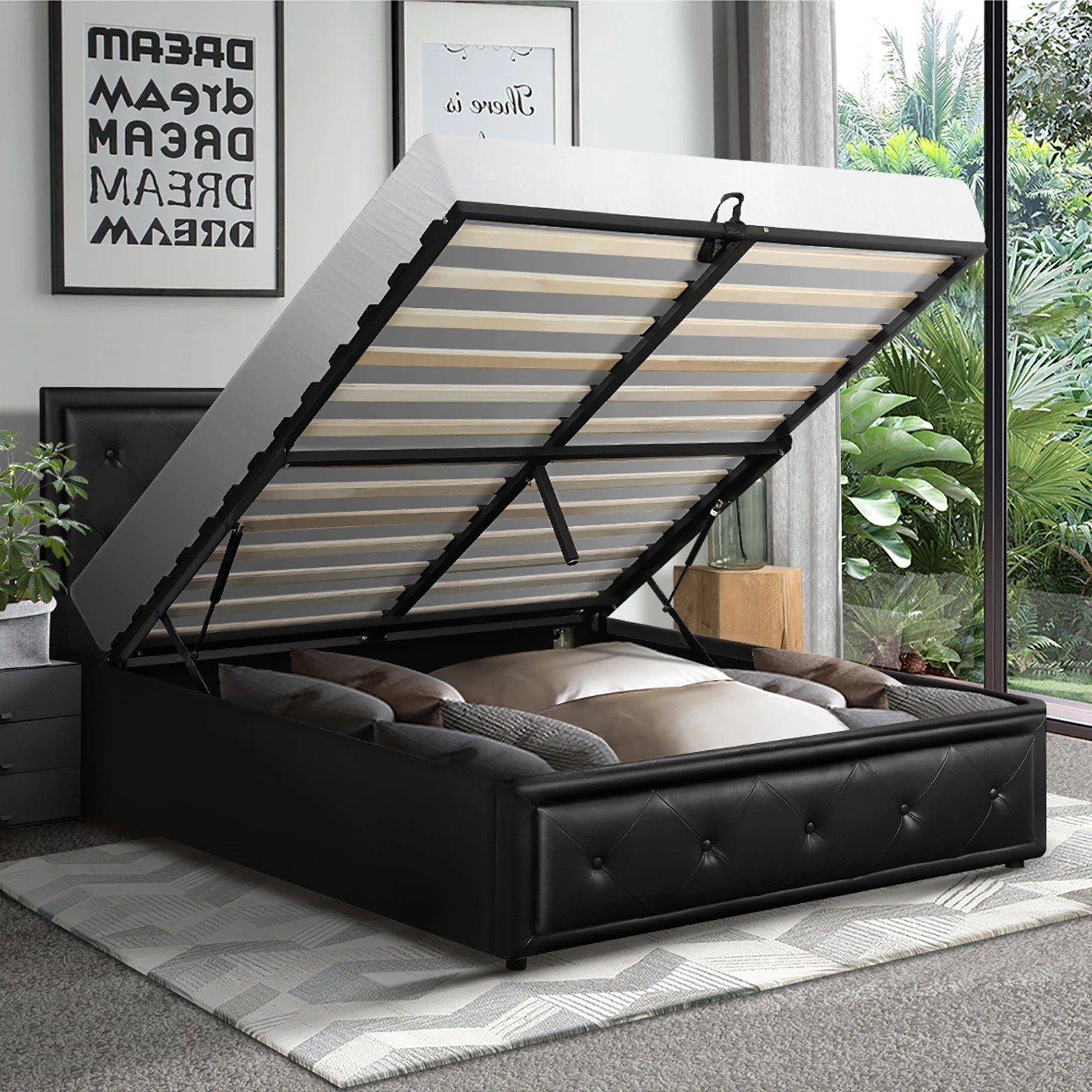 3 Oikiture King Single Bed Frame Gas Lift Base With Storage Enzo
 - Black, 3 of 10