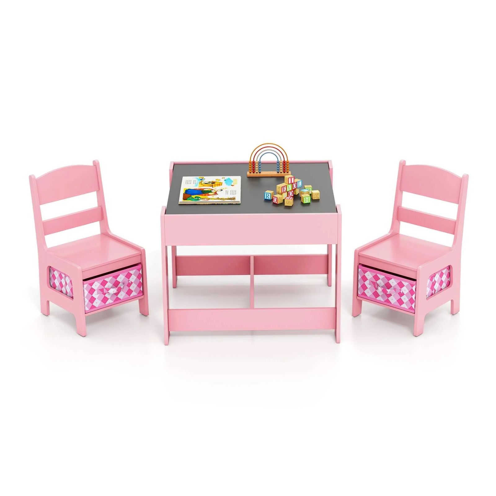 1 Costway 3in1 Table Chairs Set Reversible Play Drawing Table - Multi, 1 of 1