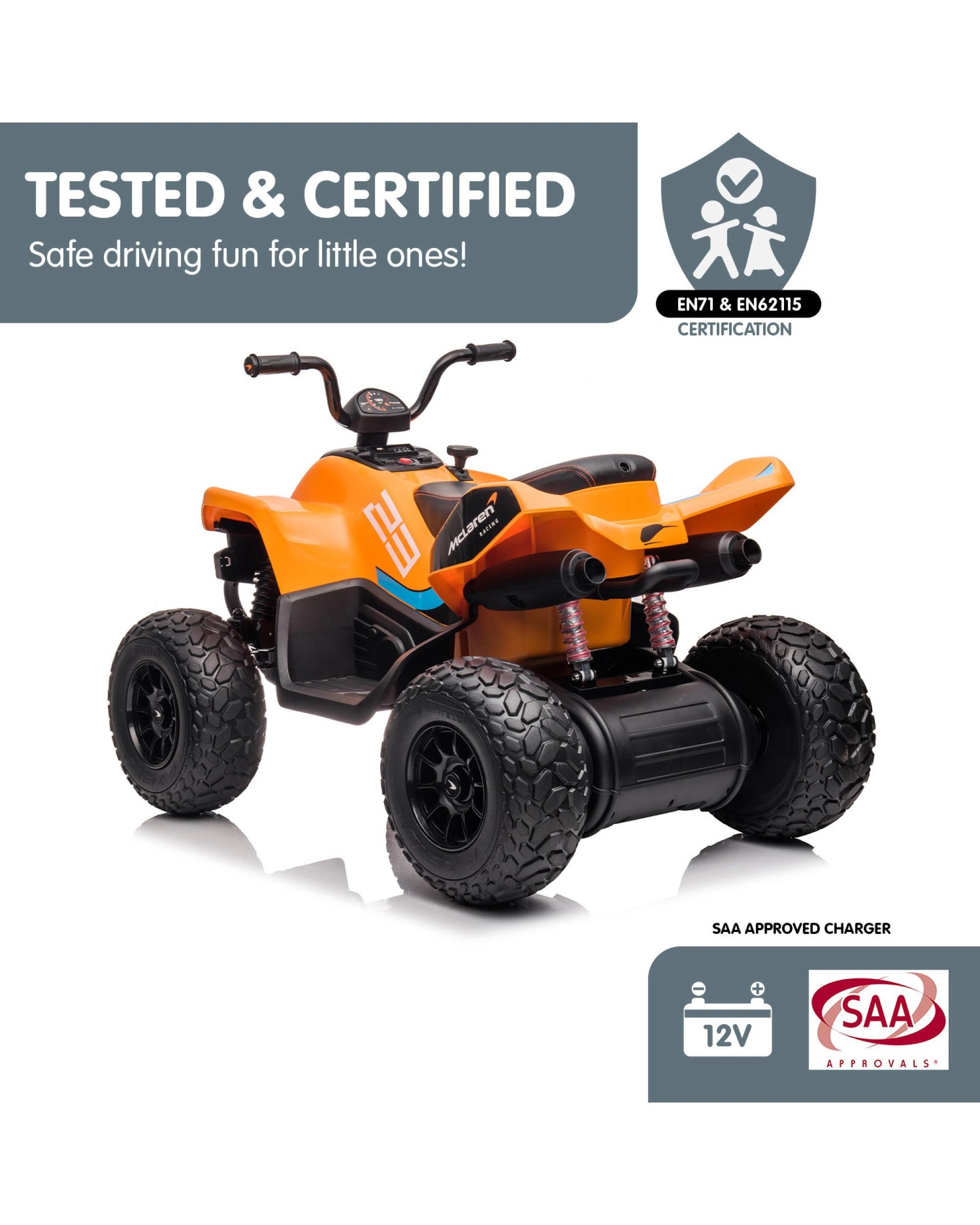 8 Kahuna Licensed MCL35 McLaren Kids Toy Ride On Electric Quad Bike - Orange, 8 of 10